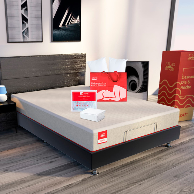 Colchón Zazi king Size con Sabanas y Almohadas Atlas Basics
