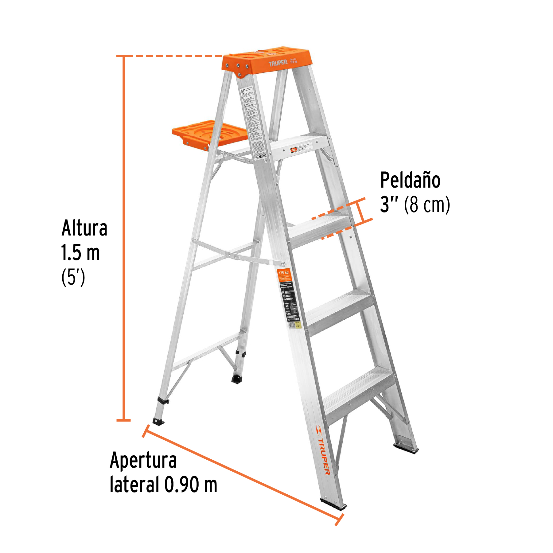 ESCALERA DE TIJERA TIPO LL 4 PELDAÑOS Y BANDEJA, TRUPER 10264