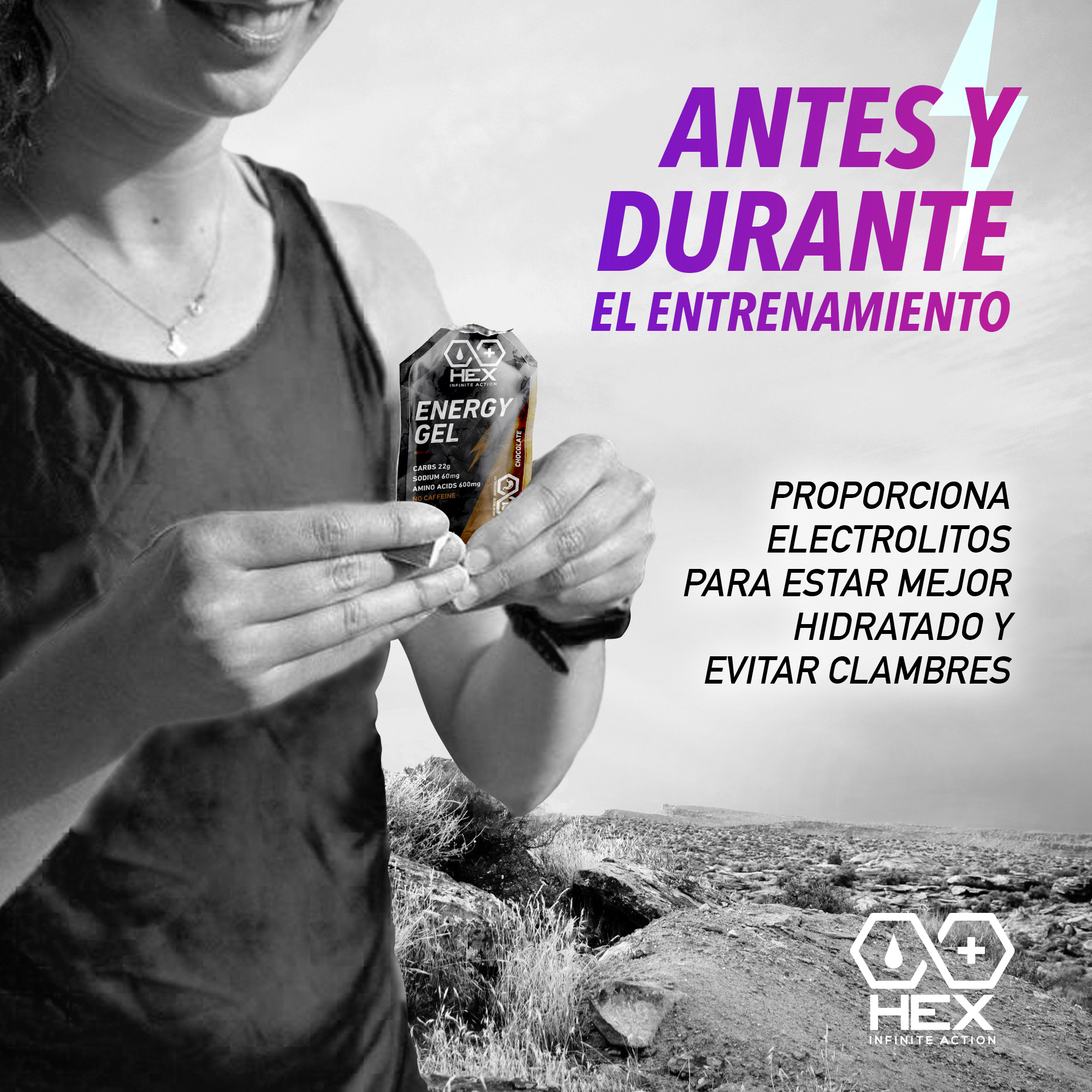 Hex Gel Energético Sabor Chocolate - 12 Paquetes de 30 Gramos