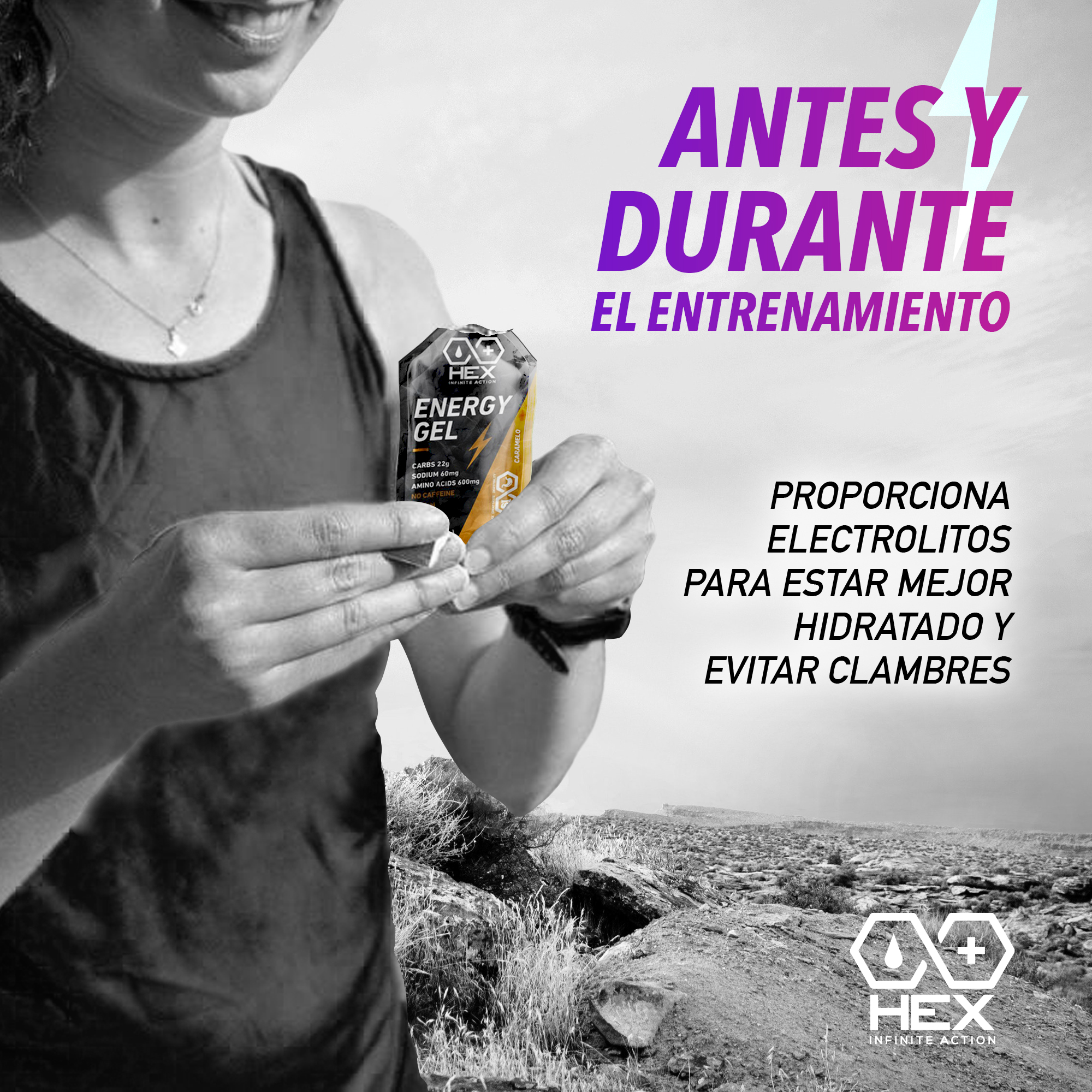Hex - Gel Energético Sabor Caramelo - Pre y Post Entrenamiento - 12 Unidades de 30g c/u