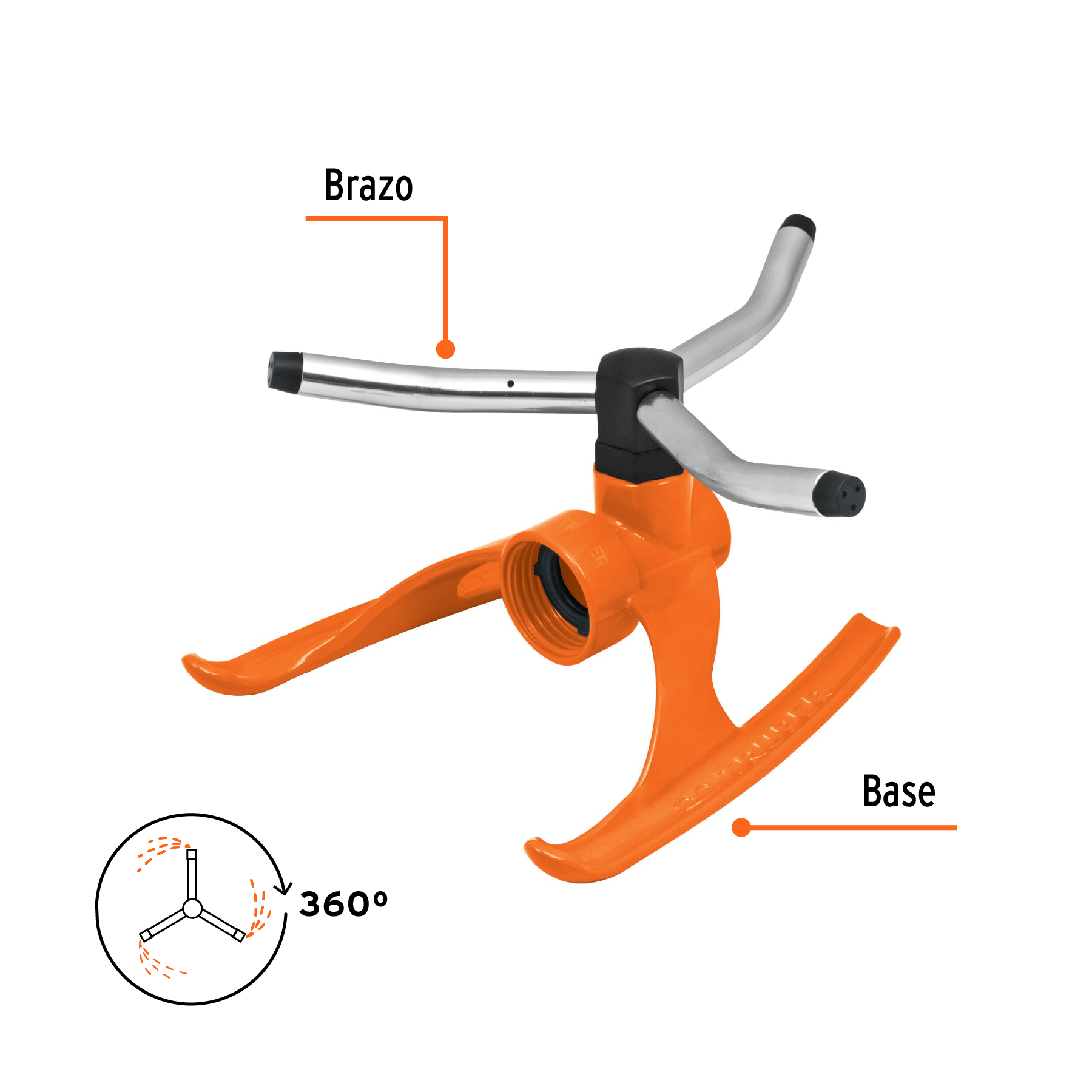 REGADERA GIRATORIA CON 3 BRAZOS COLOR NATURAL, TRUPER 10303