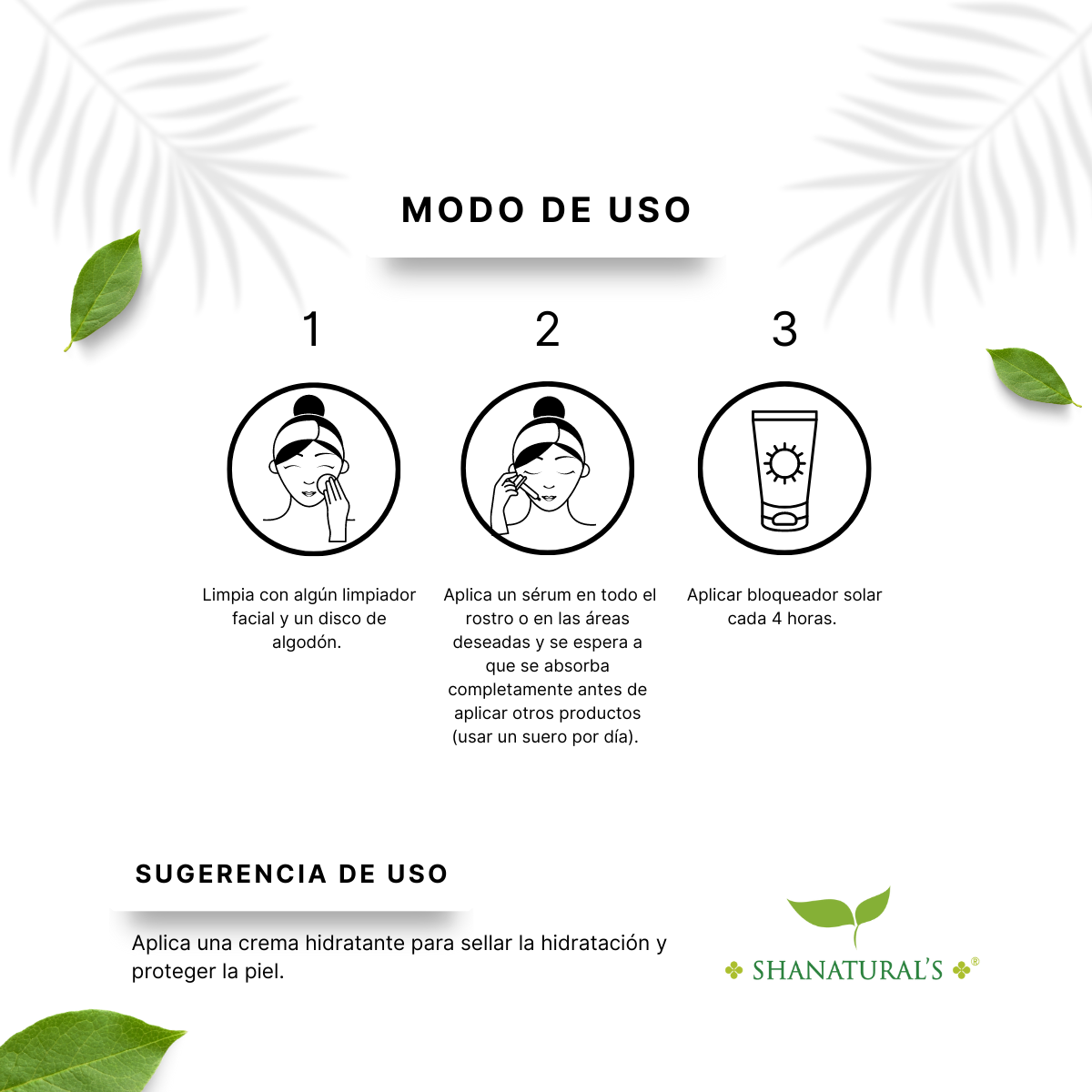 Kit facial para skincare Shanatural´s Limpiador Facial Agua de Rosas+ Exfoliante Facial + Sérum Antioxidante + Sérum Despigmentante + Sérum Efecto Botox