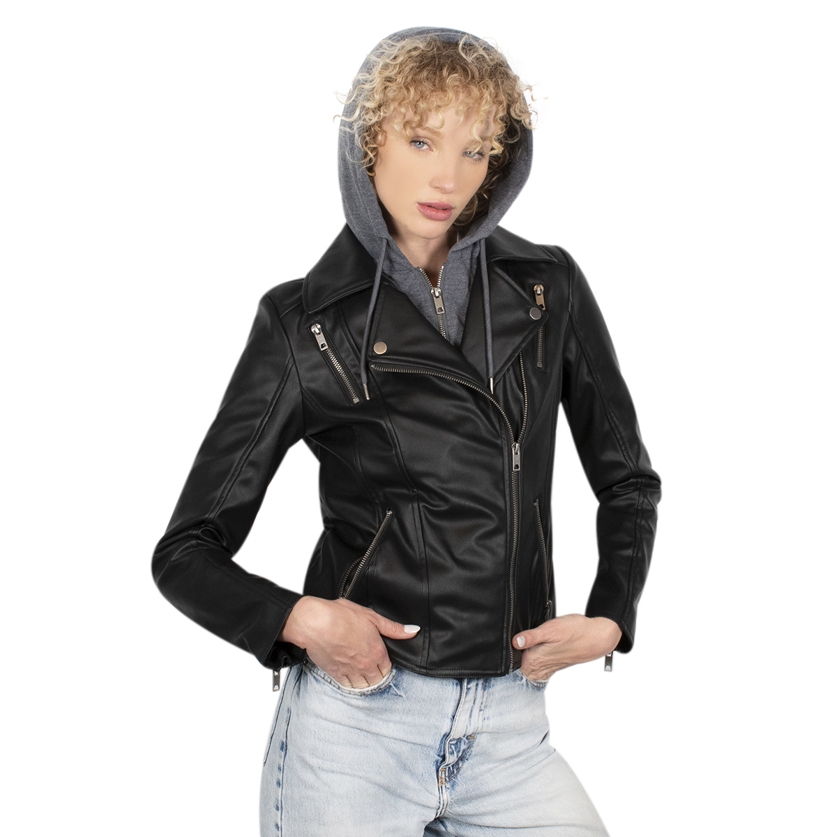 Chamarra Mujer Greenlander Vinipiel Con Gorro Tipo Sudadera Vin8740