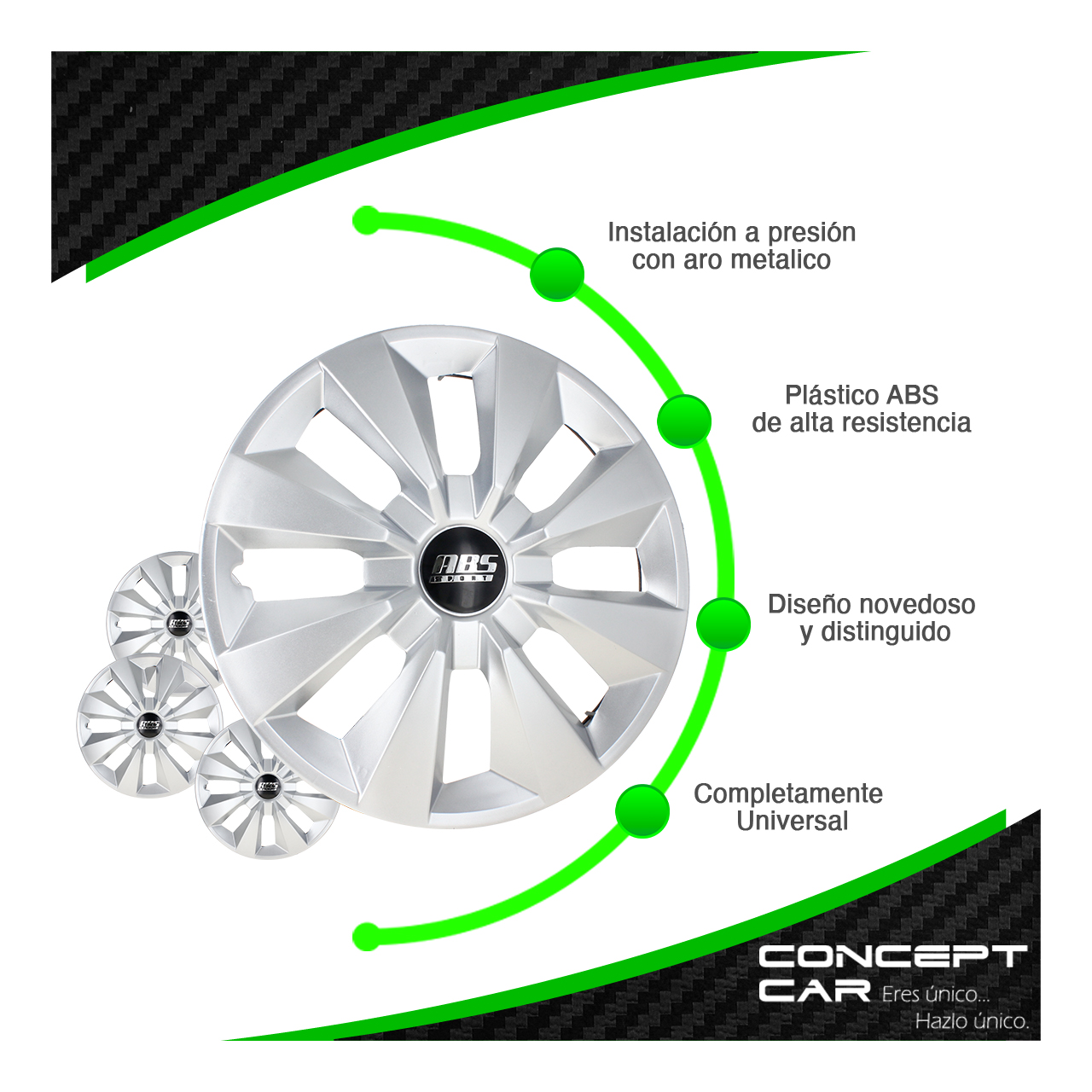 Juego 4 Tapones De Rin 14 Pulgadas Abs Tipo Gol Universal