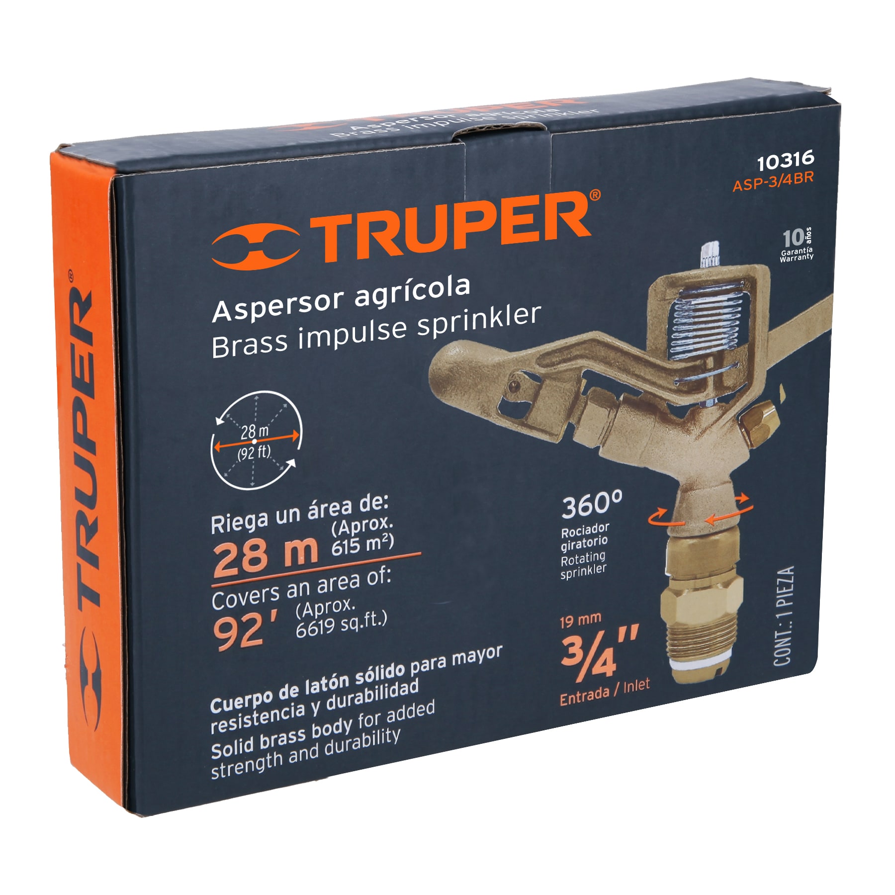 ASPERSOR AGRÍCOLA DE 3/4" FUNDIDO EN LATÓN, TRUPER 10316