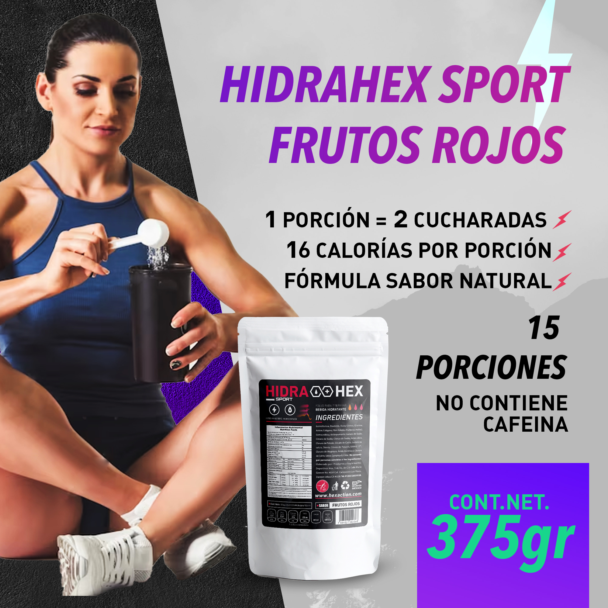 Polvo para Preparar Bebida Rehidratante a base de Electrolitos Sabor Frutos Rojos - 375gr - Hex Infinite Action