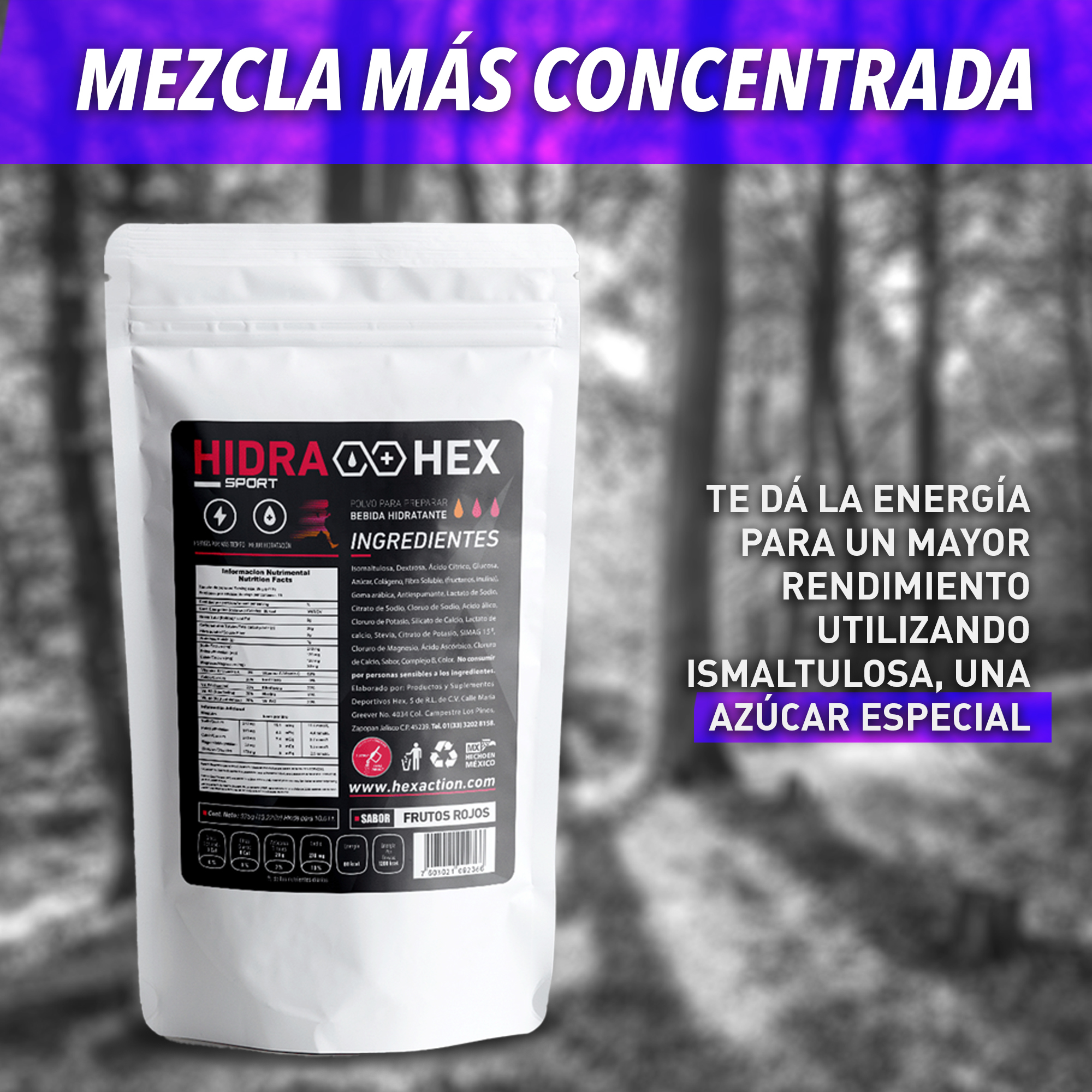 Polvo para Preparar Bebida Rehidratante a base de Electrolitos Sabor Frutos Rojos - 375gr - Hex Infinite Action