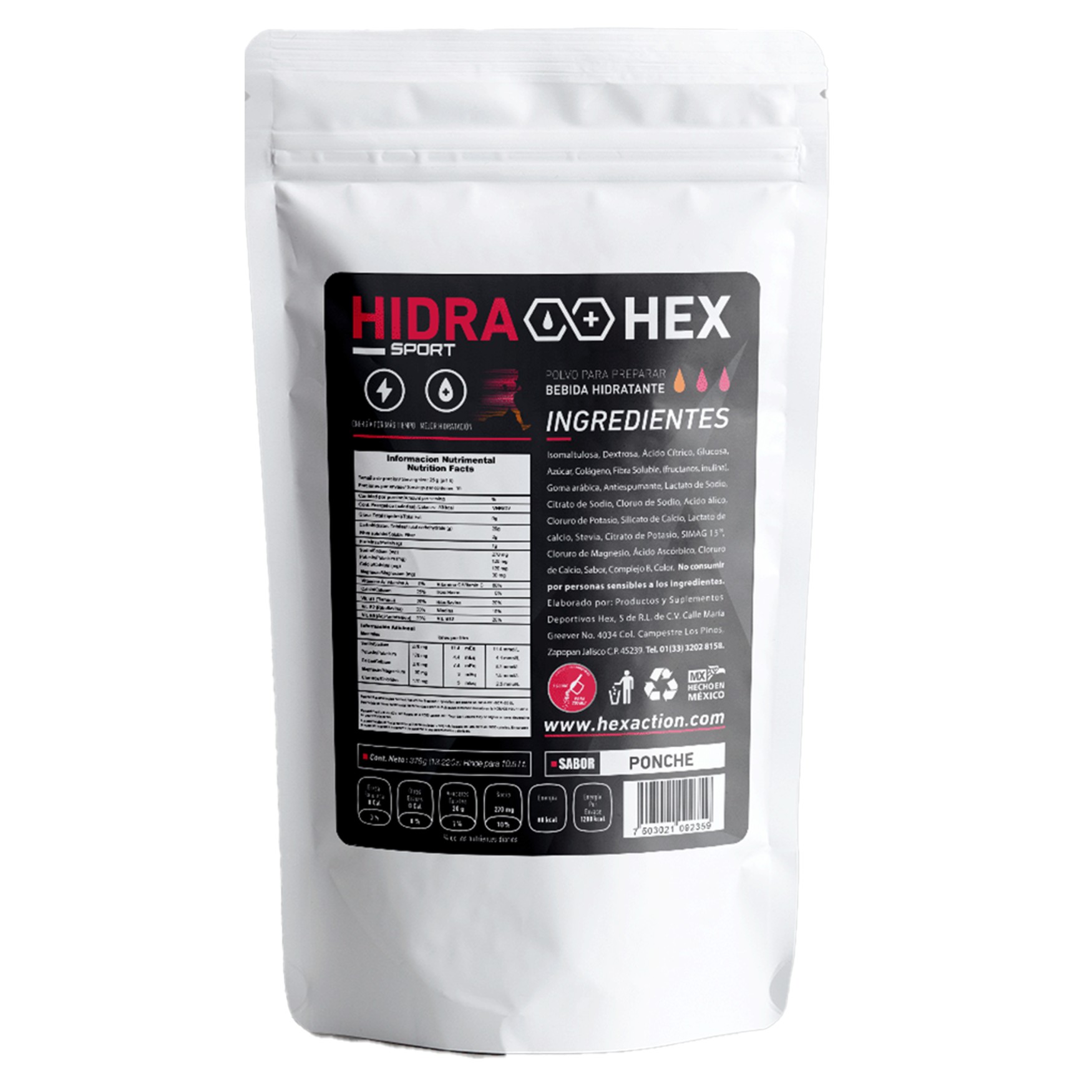 Polvo para Preparar Bebida Rehidratante a base de Electrolitos Sabor Ponche de Fruta  - 375gr - Hex Infinite Action