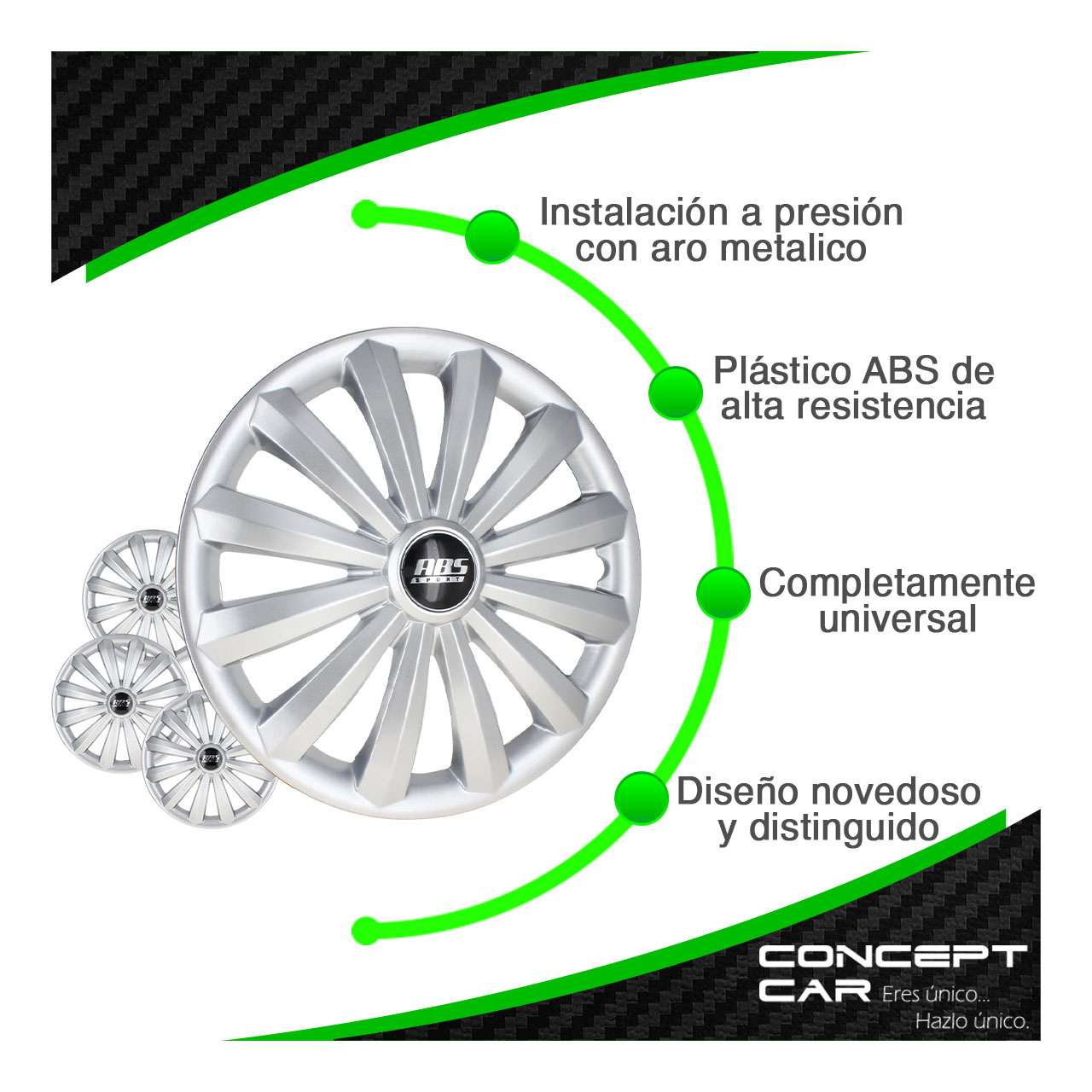  Juego 4 Tapones De Rin 16 Pulgadas Abs Universal 12 Brazos