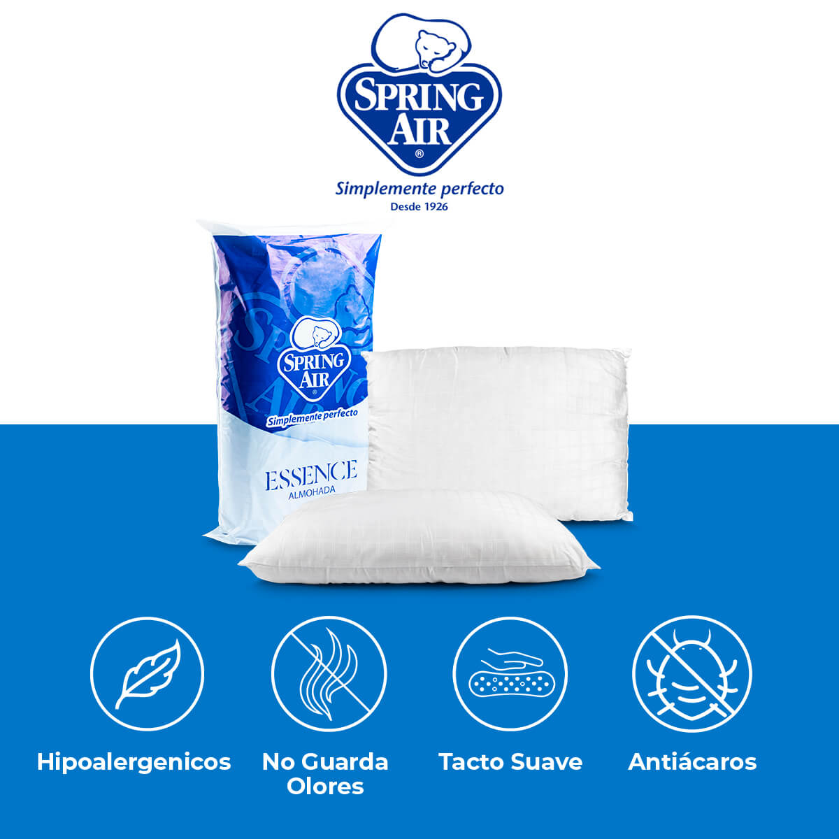 Colchón Matrimonial Spring Air Smith con 1 protector + 2 Almohadas