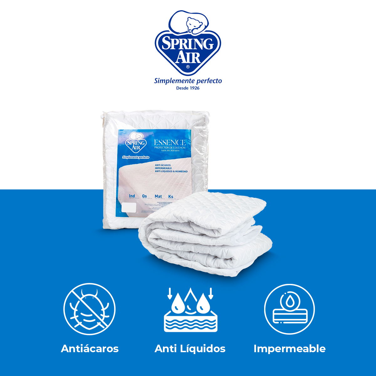 Colchón Matrimonial Spring Air Smith con 1 protector + 2 Almohadas