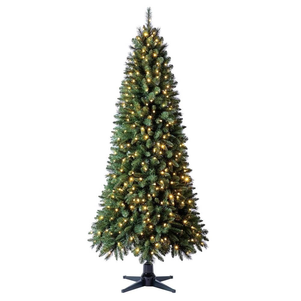 Árbol de Navidad artificial Slim, de 2.29 m de alto, Giratorio, incluye luces LED