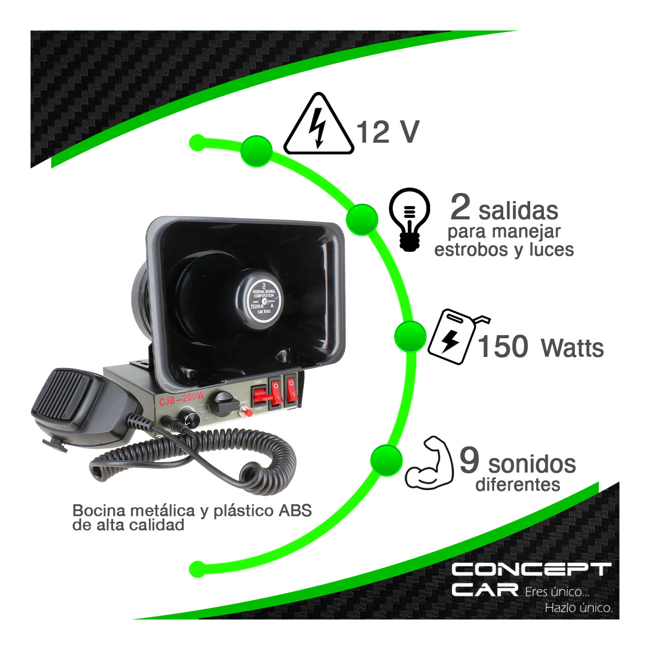 Sirena Altavoz Pato Profesional Federal Policia 9 Tono 150w