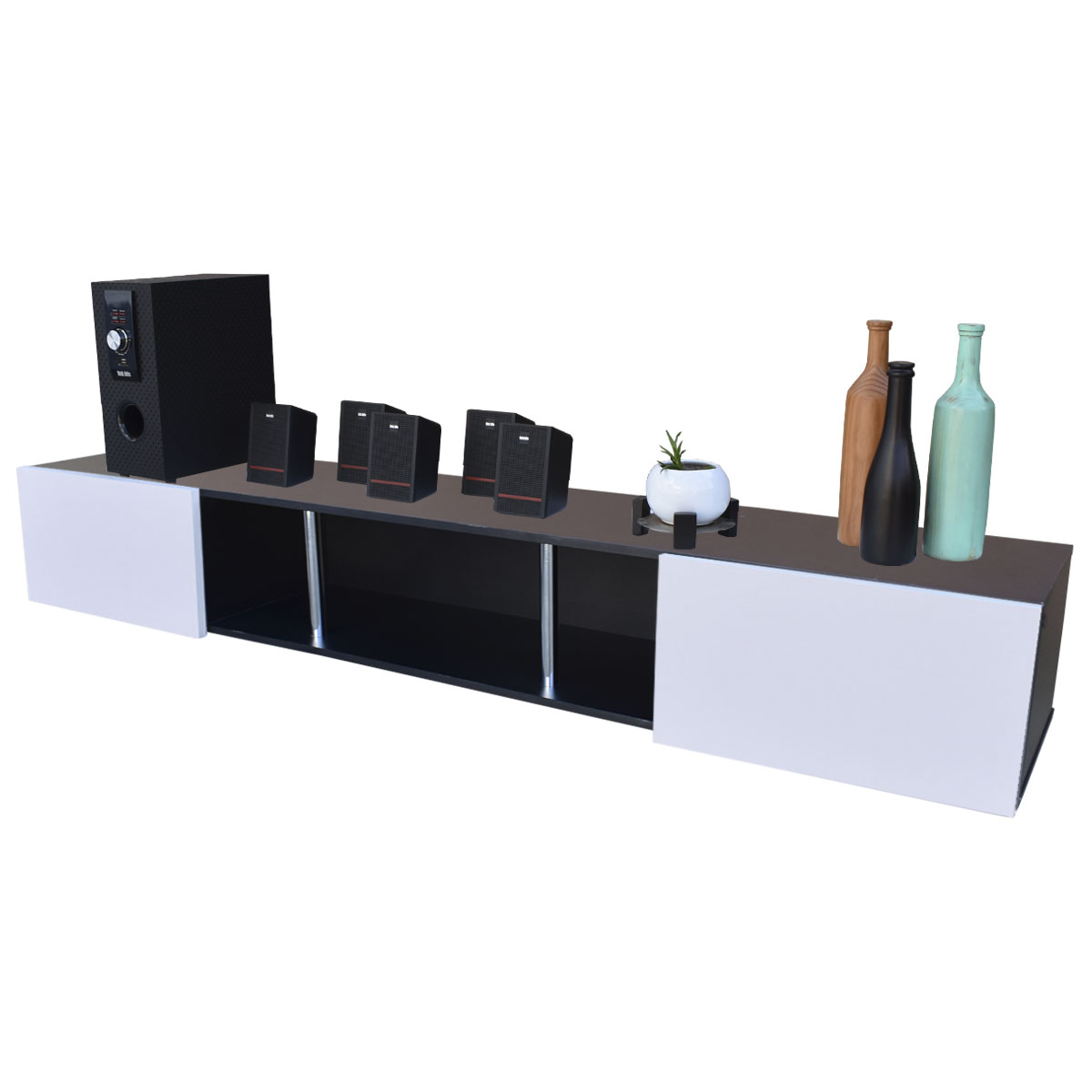 Centro De Entretenimiento para tv Flotante Hogare 160 con 2 Puertas color Negro Blanco