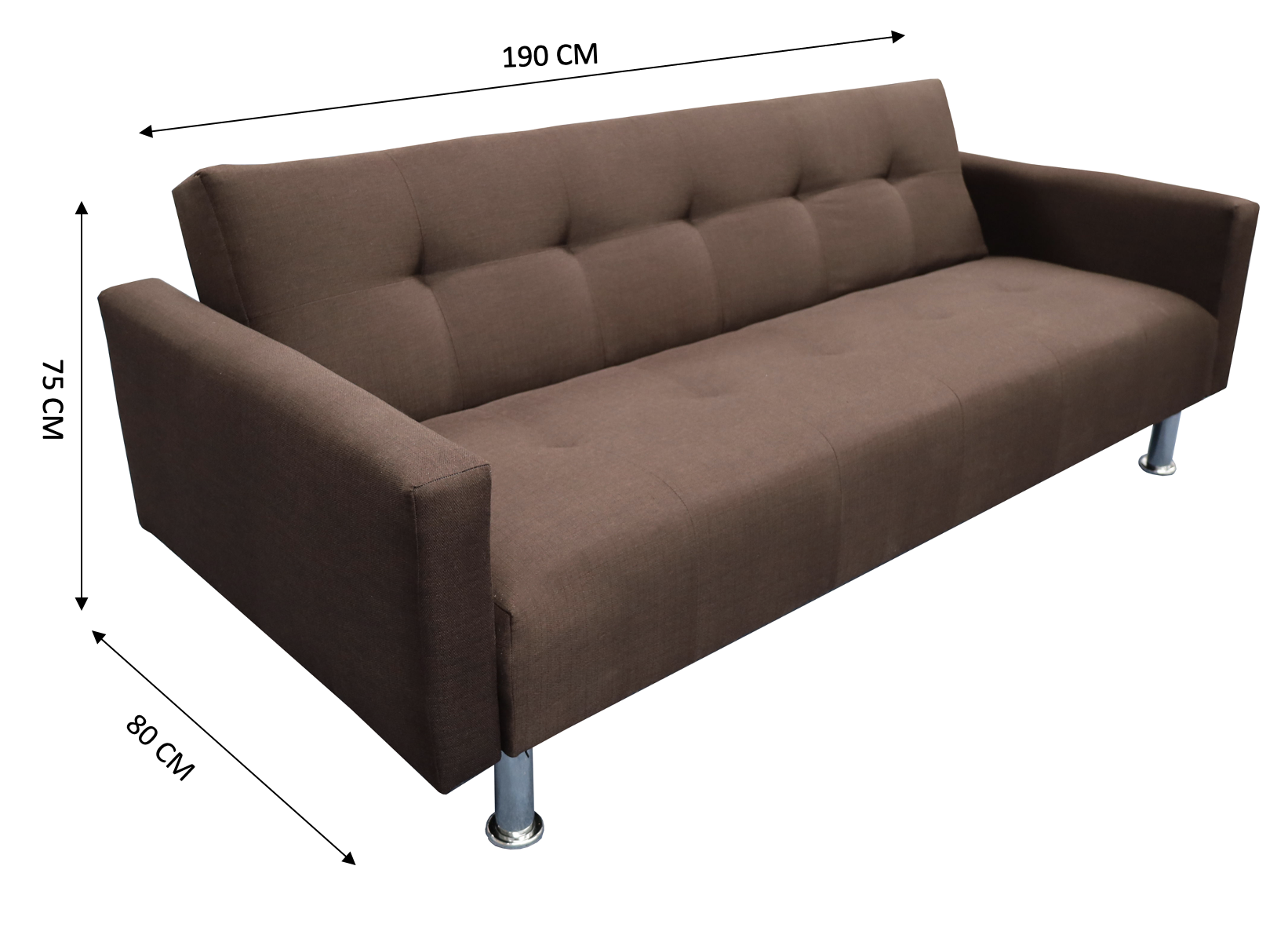 Sofá Cama Reclinable Paris Lino Chocolate, Brazos separados, Futon 3 Posiciones El Bazar Store 