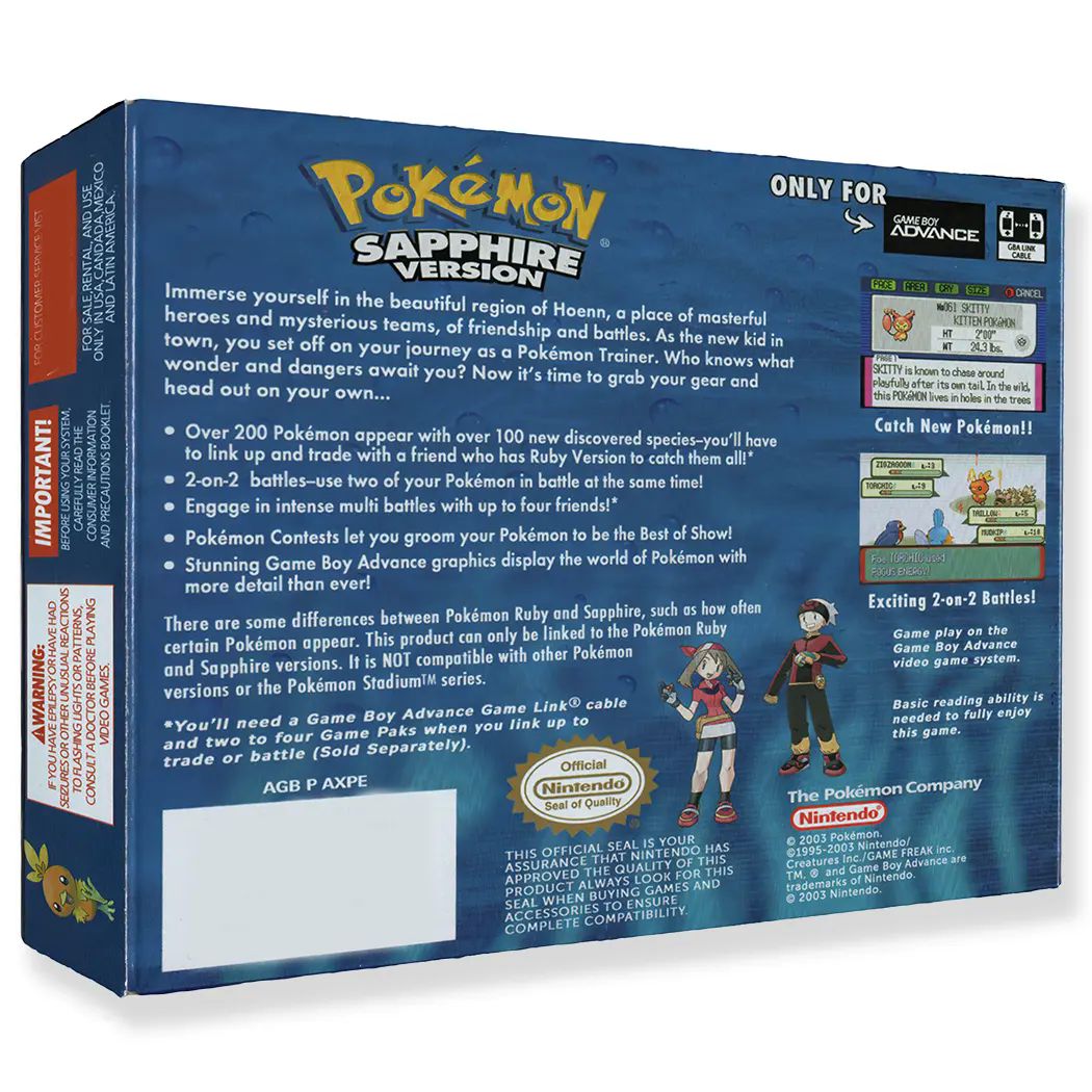 Pokémon Sapphire Gba Juego Físico En Caja Con Protección.