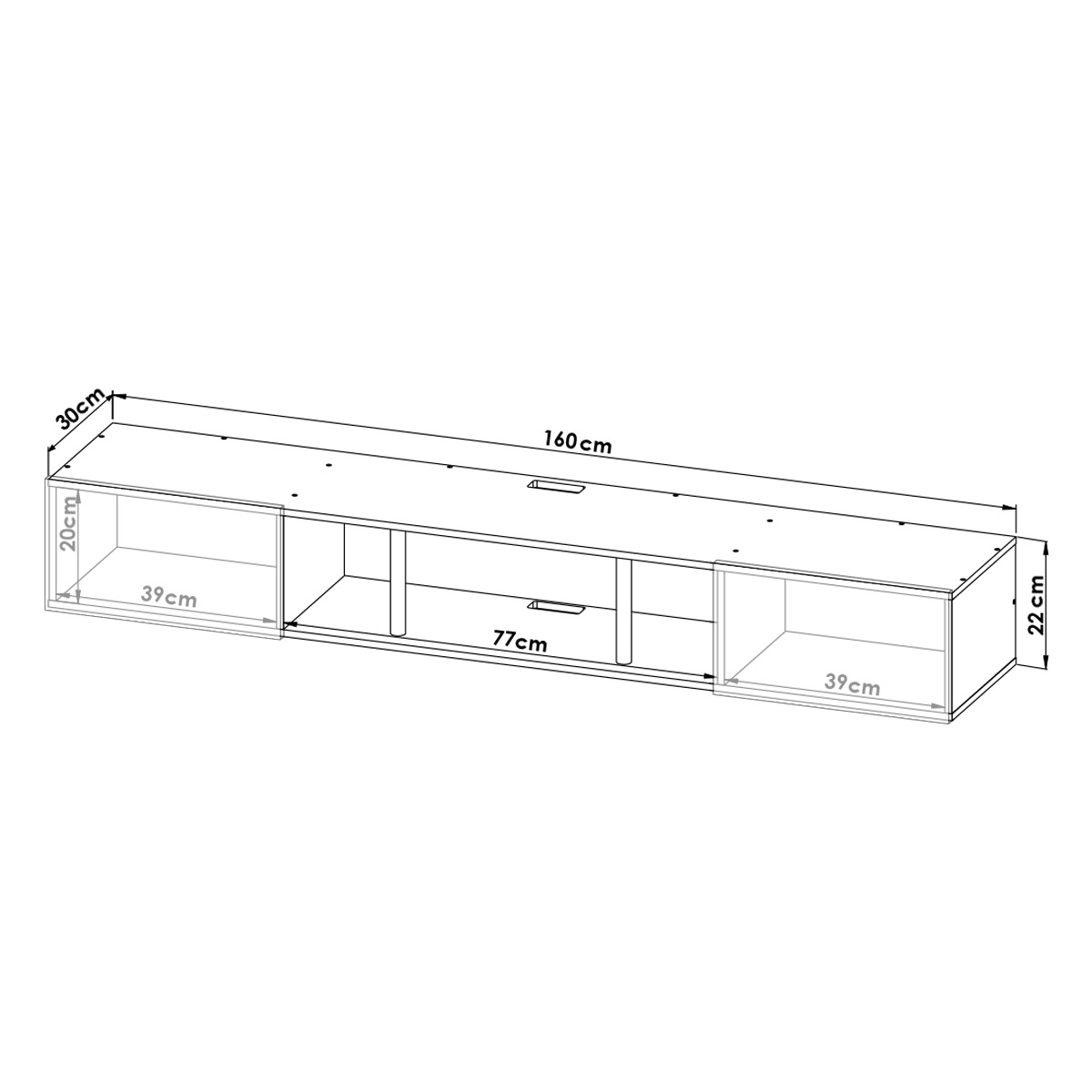Centro De Entretenimiento para tv Flotante Hogare 160, con 2 Puertas color  Negro Gris