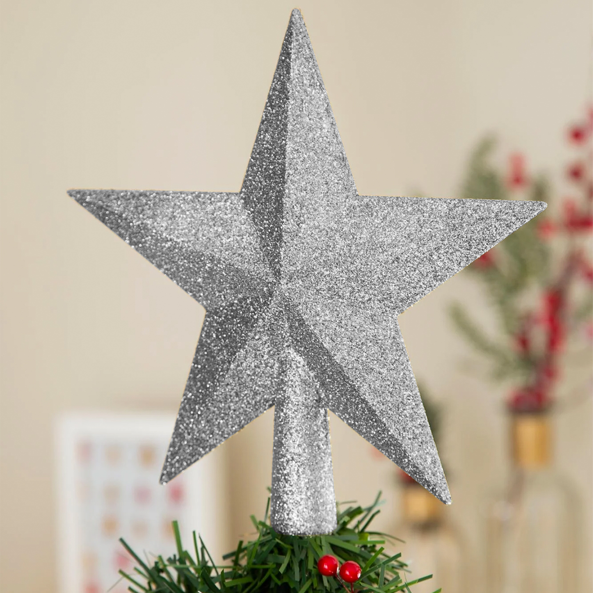 Estrella Para Arbol Navidad Diamantada 25 cm