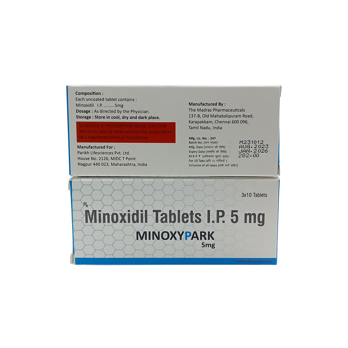 Minoxidil 5mg 30 Tabletas Minoxypark 3 Cajas