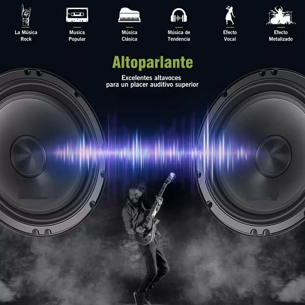 Kit Bocina Subwoofer Amplificado Set De Medios Audio Para Autos