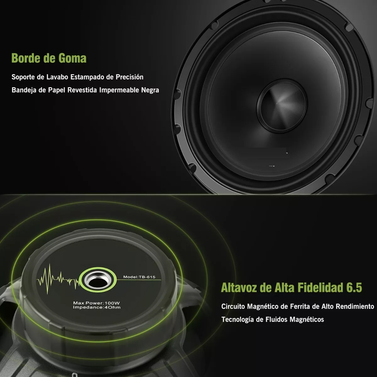 Kit Bocina Subwoofer Amplificado Set De Medios Audio Para Autos