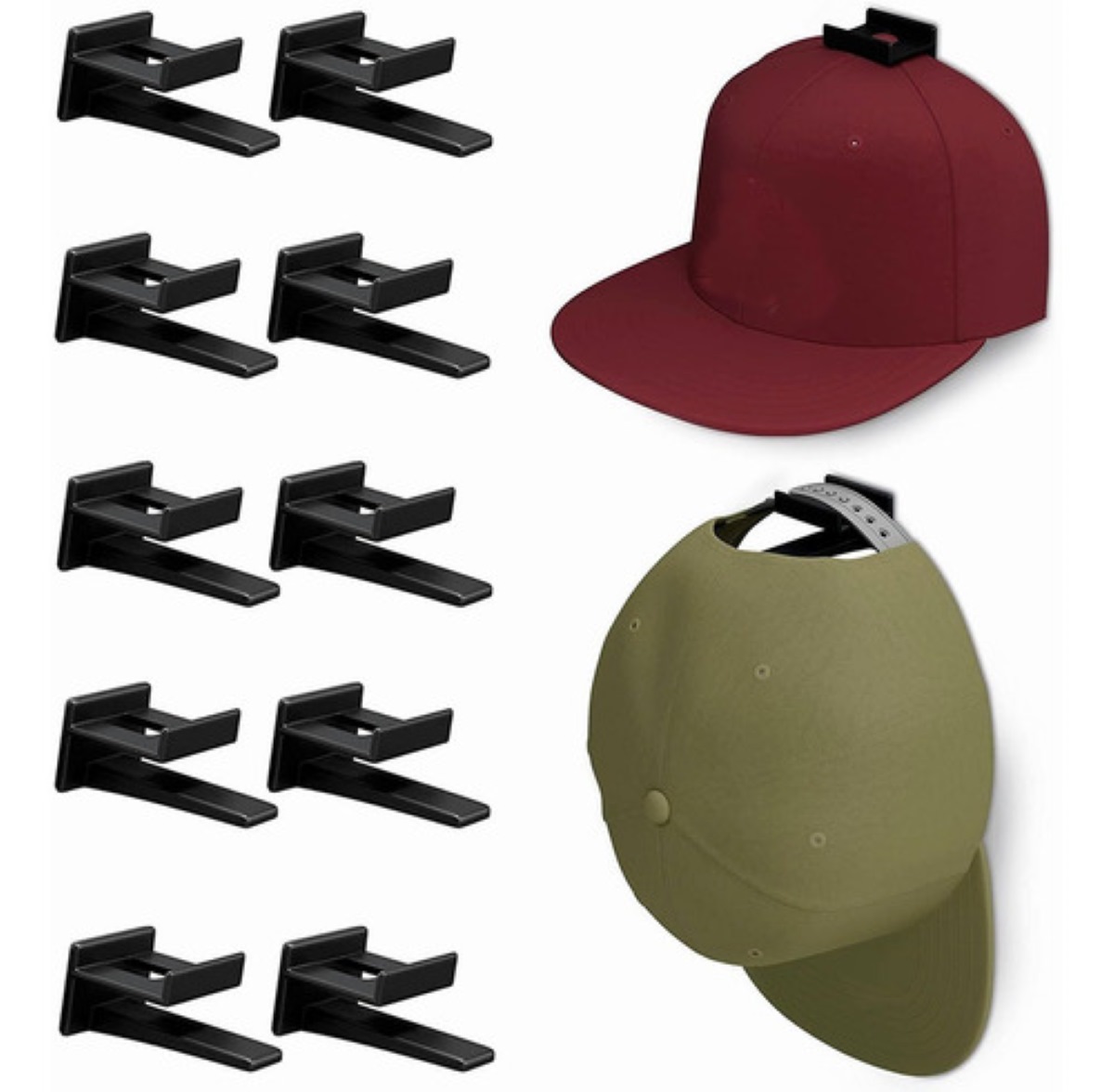 10 Gancho Organizador De Gorras Para Pared Percheros Negro