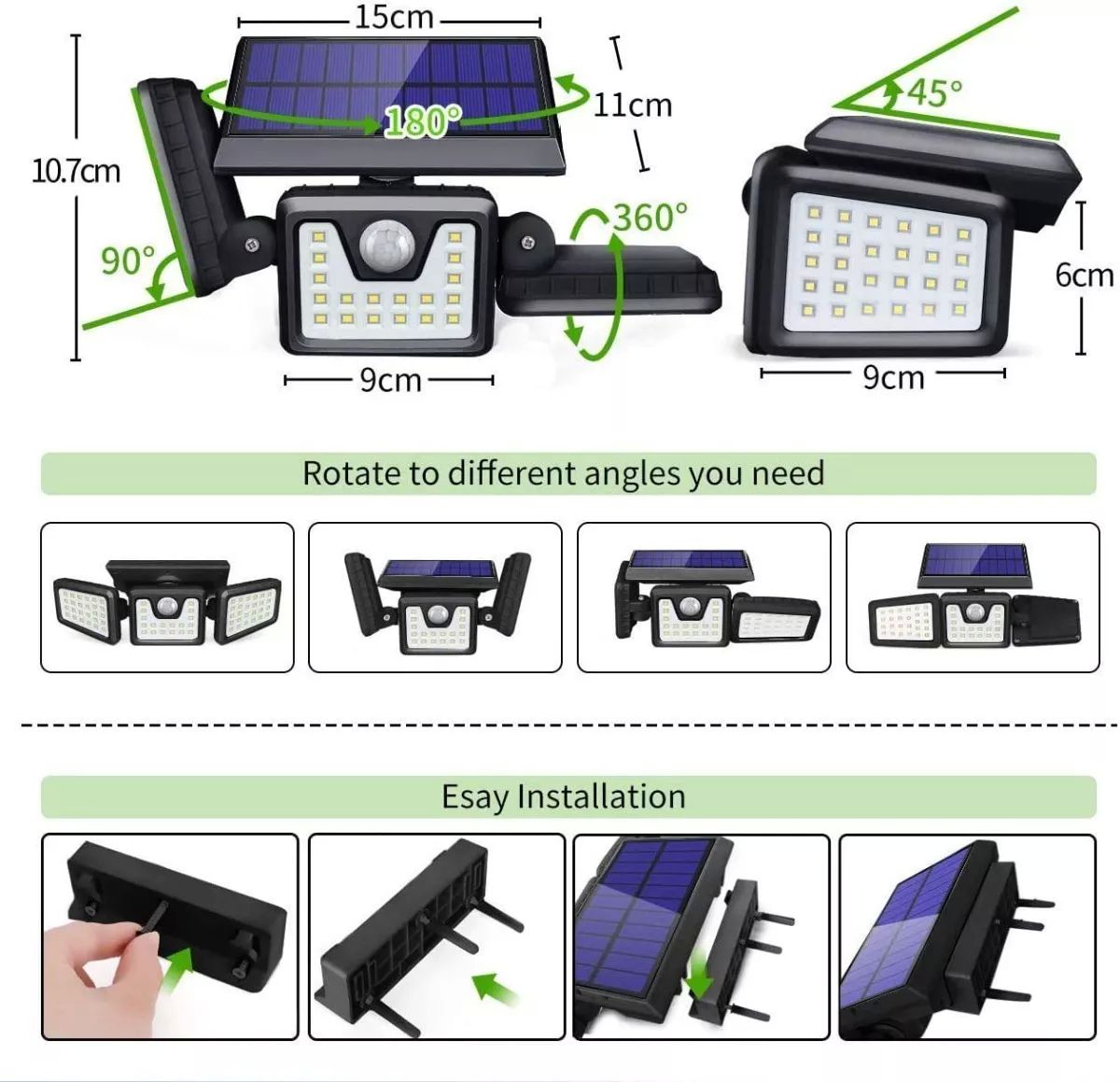 Lampara Solar Led de Pared  con Sensor ,para Jardines 180w