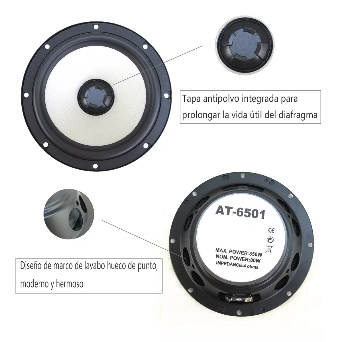 Set De Medios Bocinas 6.5 Subwoofer+tweeters Para Auto Audio