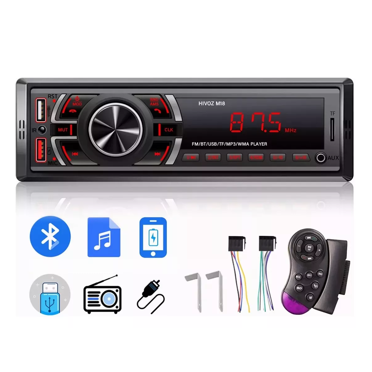 Auto Estereo Coche Reproductor Mp3 Radio Con Bt Aux Usb Sd