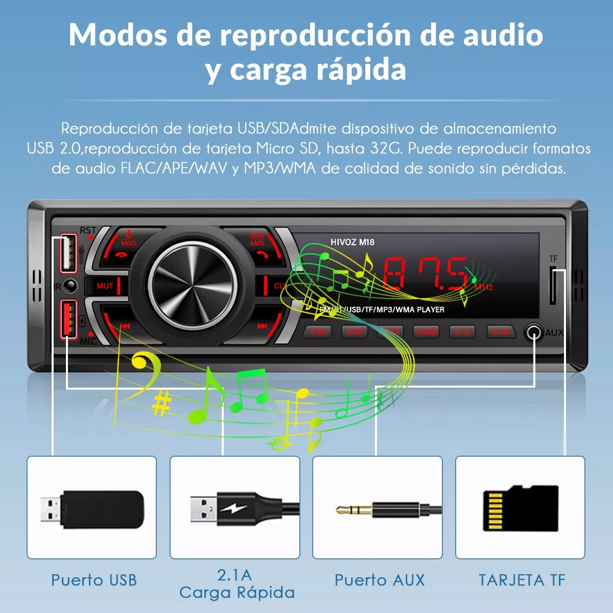 Auto Estereo Coche Reproductor Mp3 Radio Con Bt Aux Usb Sd