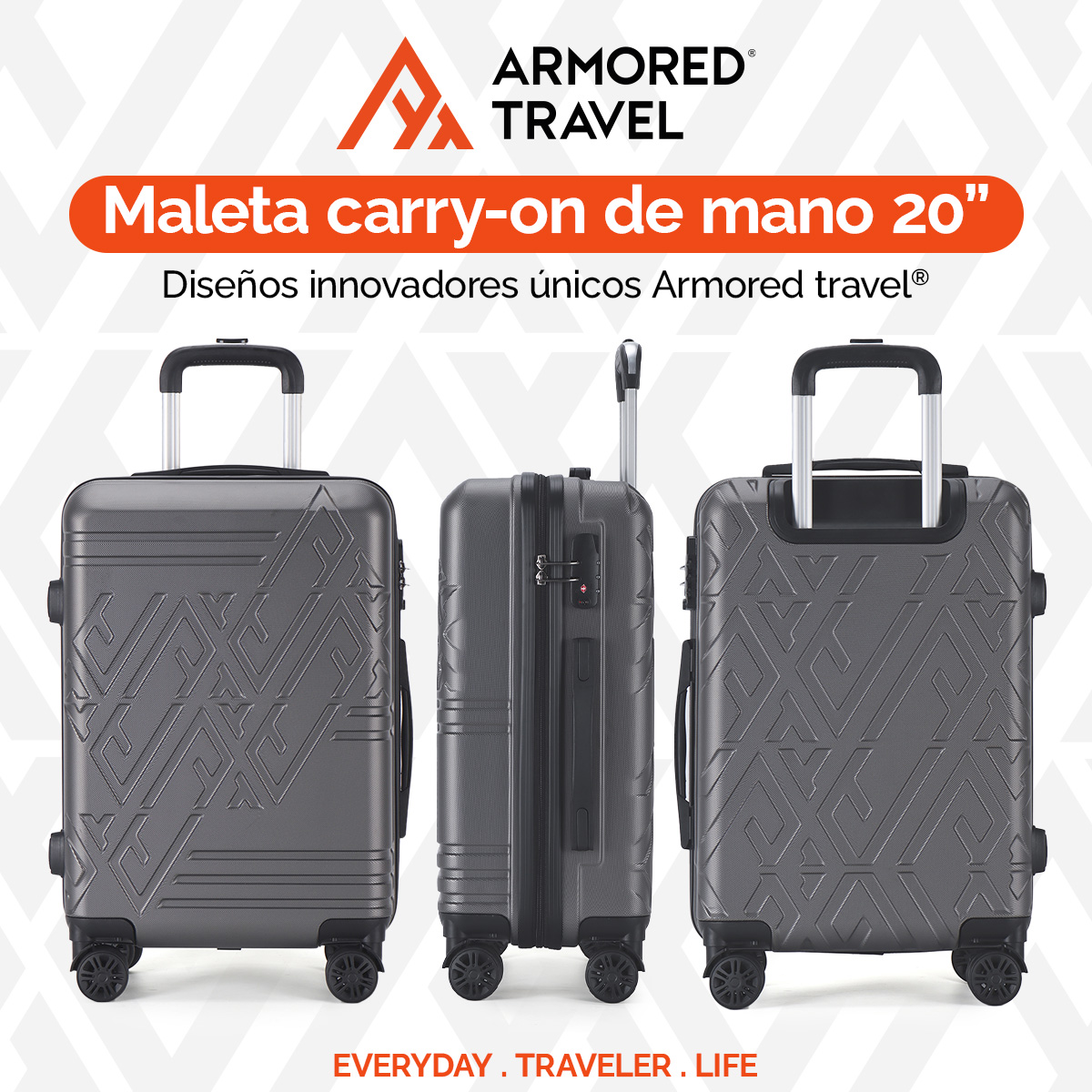 Maleta de viaje Carry On de mano cabina 20 pulgadas 10 kg ABS doble calibre candado de alta seguridad TSA LOCK Gris Armored Travel.
