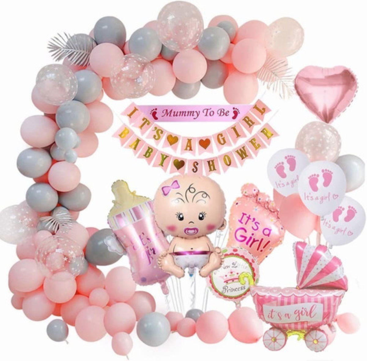 Baby Shower Niñas Decoraciones, Globos Rosas Bebé Para Niñas