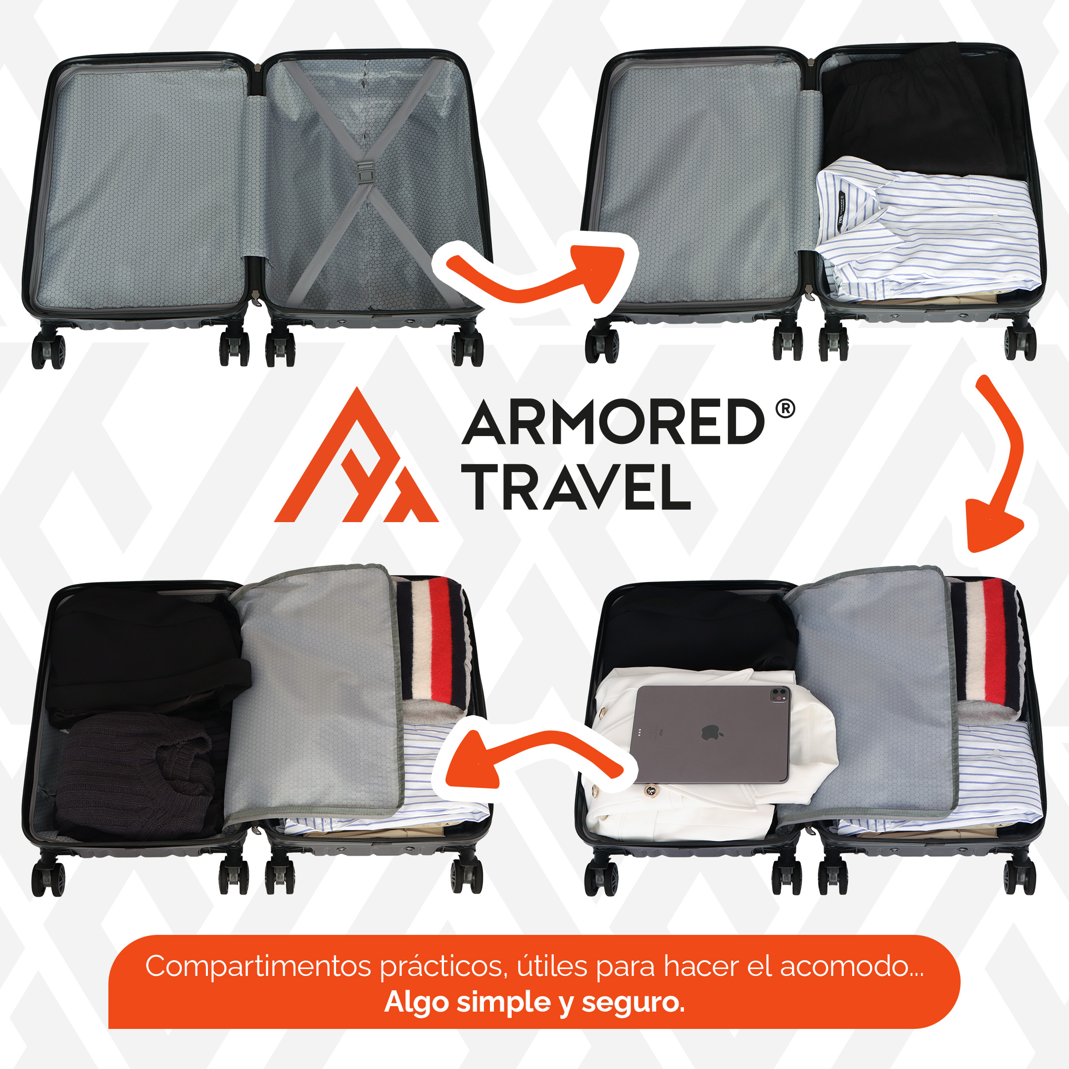 Maleta de viaje Carry On de mano cabina 20 pulgadas 10 kg ABS doble calibre candado de alta seguridad TSA LOCK Azul Armored Travel