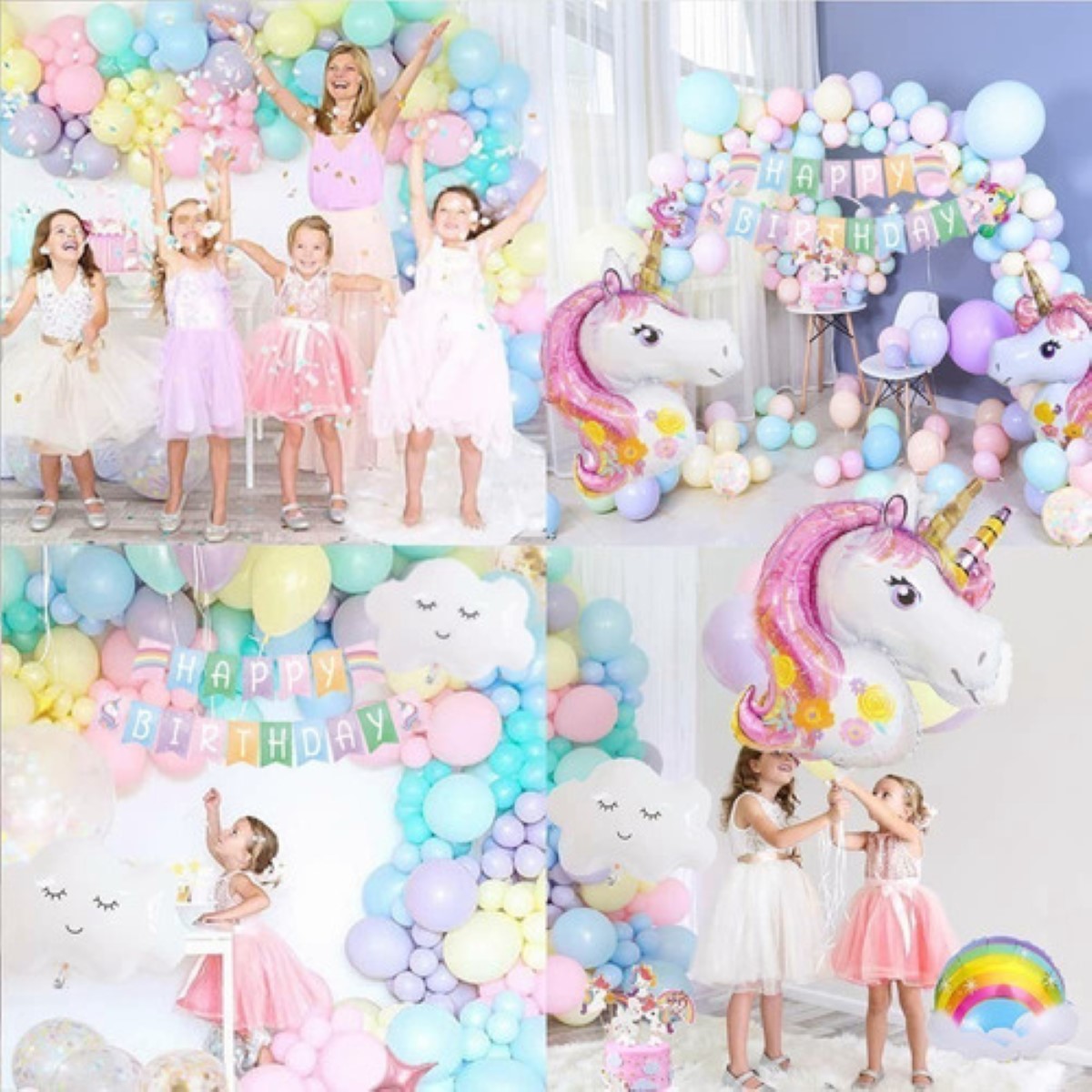 Conjunto, Paquete De Globo De Arreglo De Cumpleaños De Unicornio De  Cumpleaños De Niña, Conjunto De Cadena De Globo De Color Macaron Rosa  Púrpura Al P