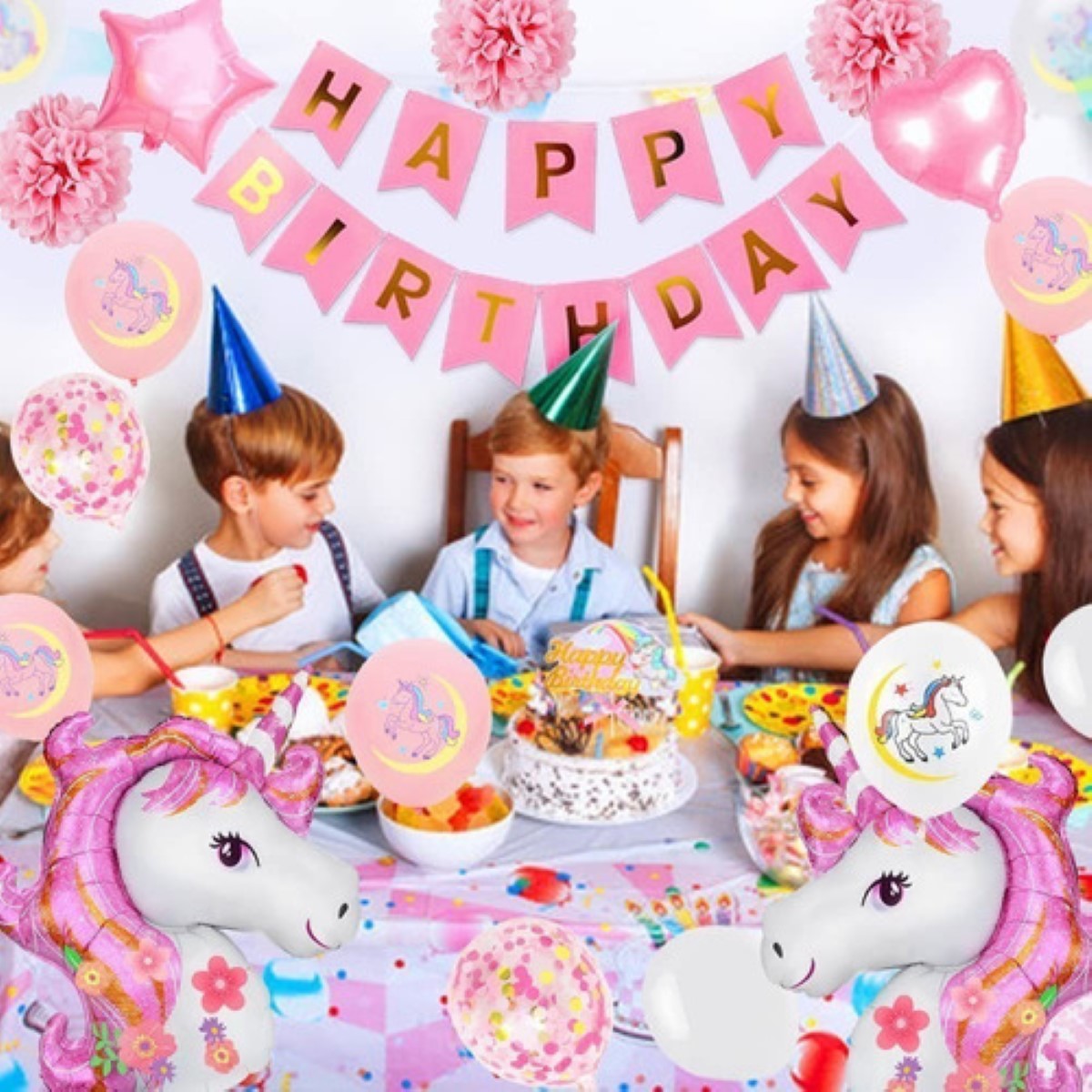 Decoración De Fiesta De Cumpleaños De Unicornio Para Niña Rosa