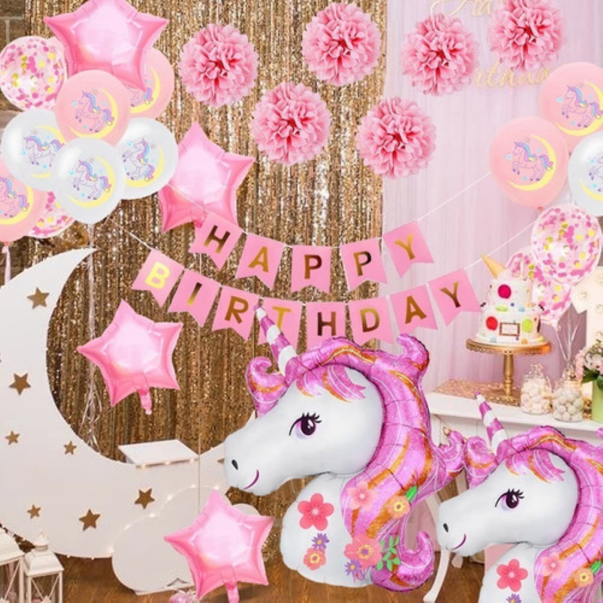 Decoración De Fiesta De Cumpleaños De Unicornio Para Niña Rosa