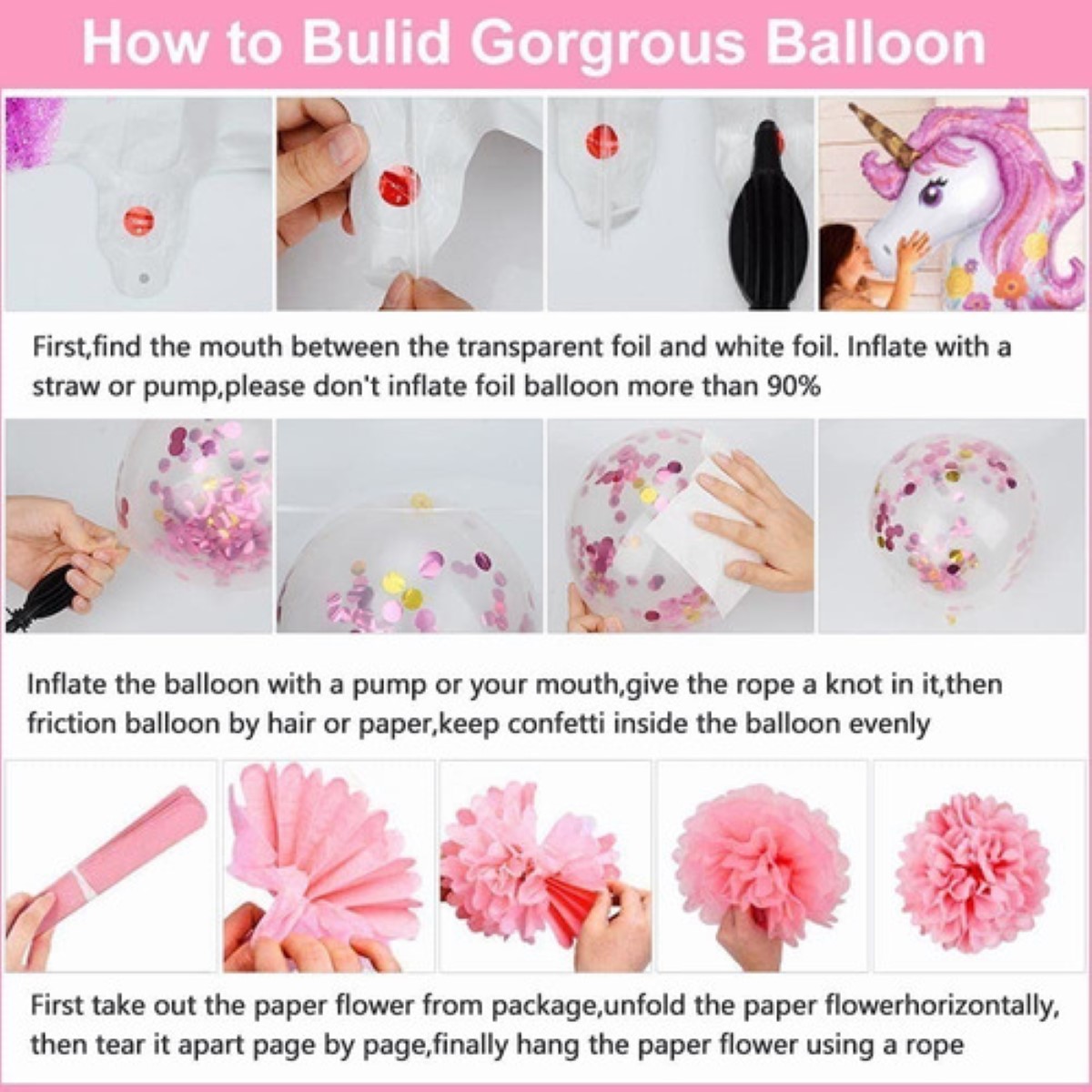 Decoración De Fiesta De Cumpleaños De Unicornio Para Niña Rosa