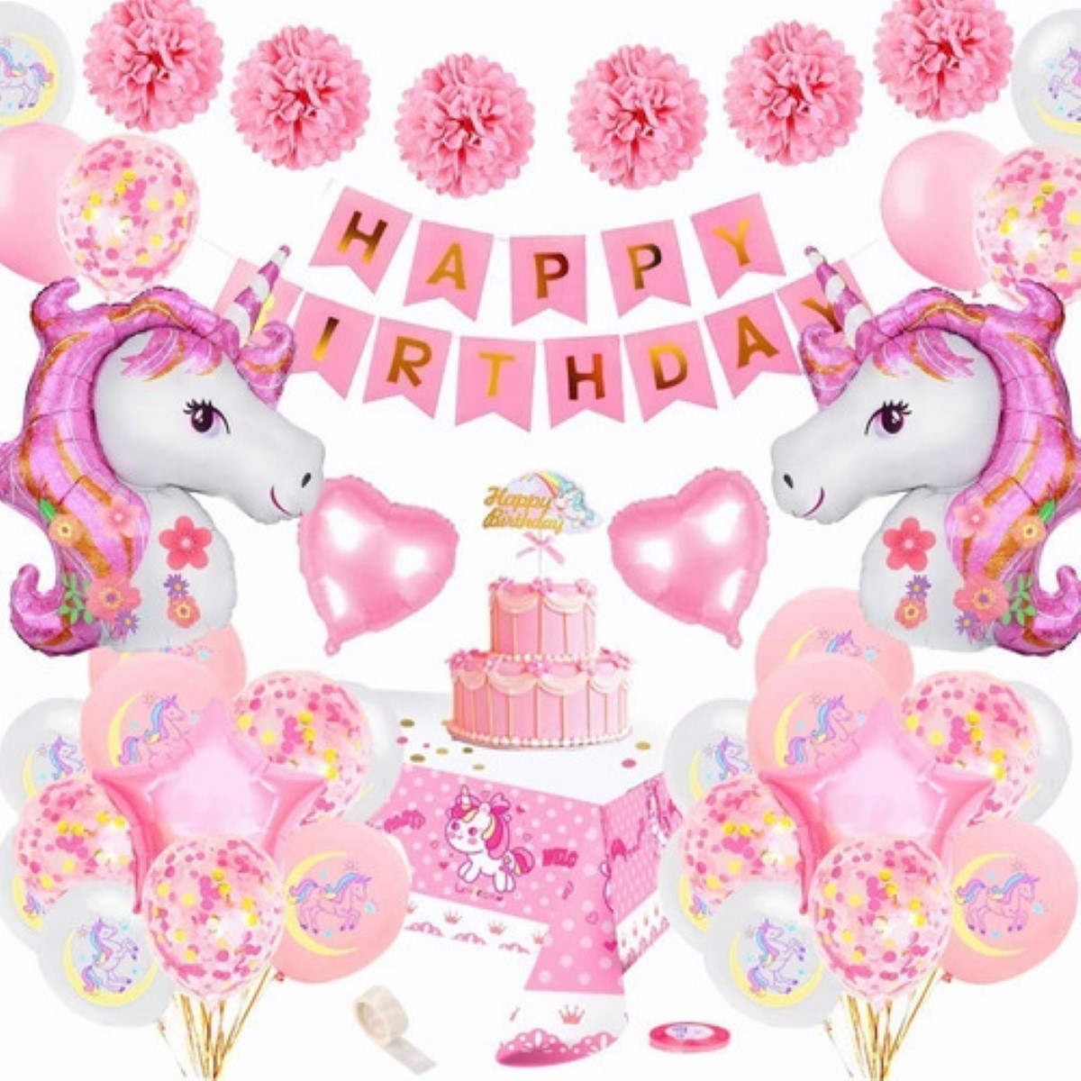 Decoración De Fiesta De Cumpleaños De Unicornio Para Niña Rosa