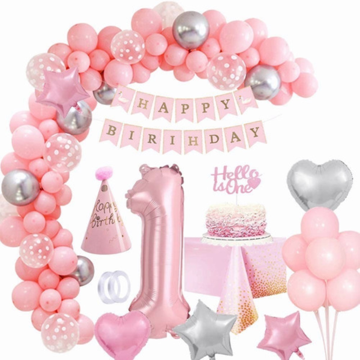 Decoraciones Para Fiesta De Cumpleaños De Niña De 1 Año Bola Rosa