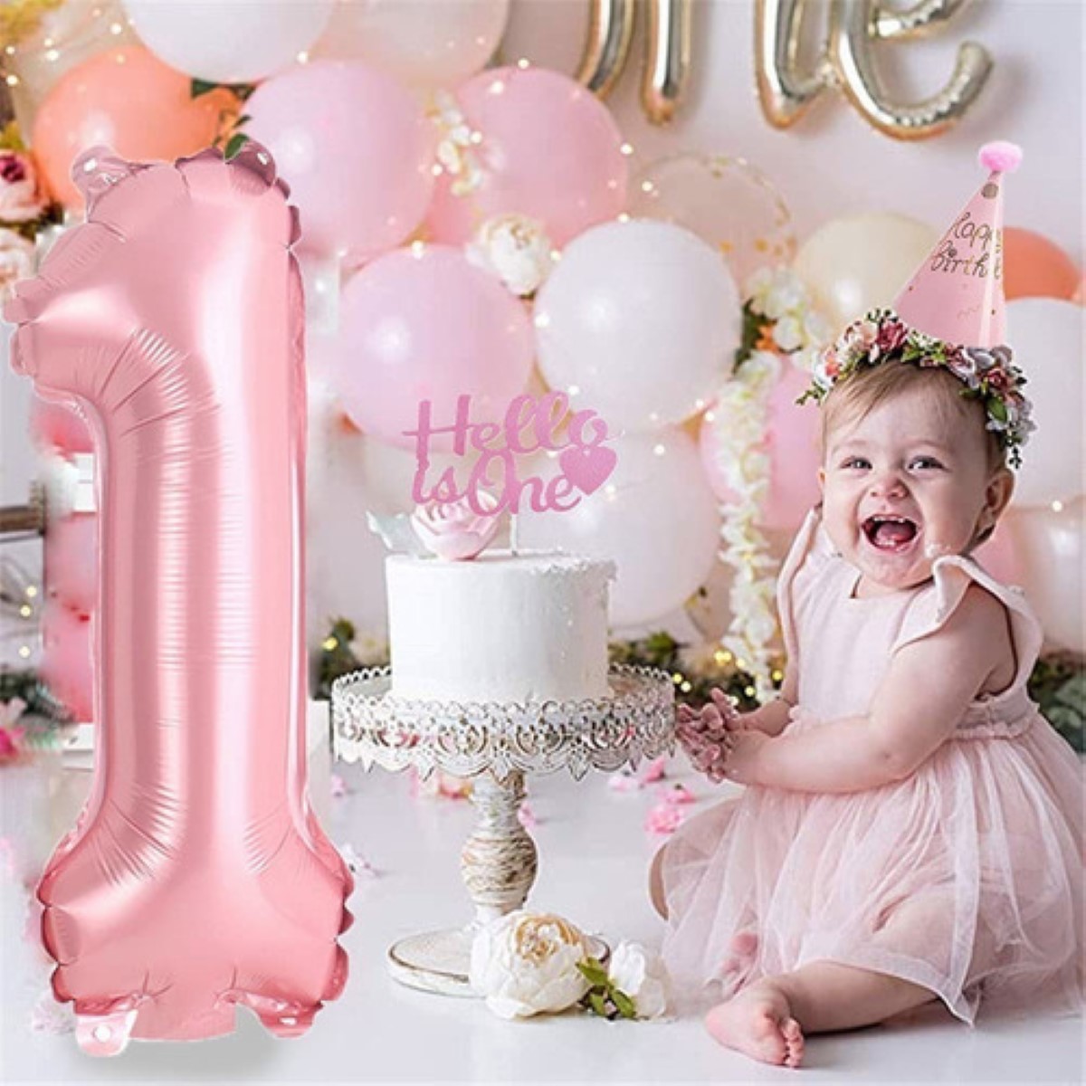 Decoraciones Para Fiesta De Cumpleaños De Niña De 1 Año Bola Rosa