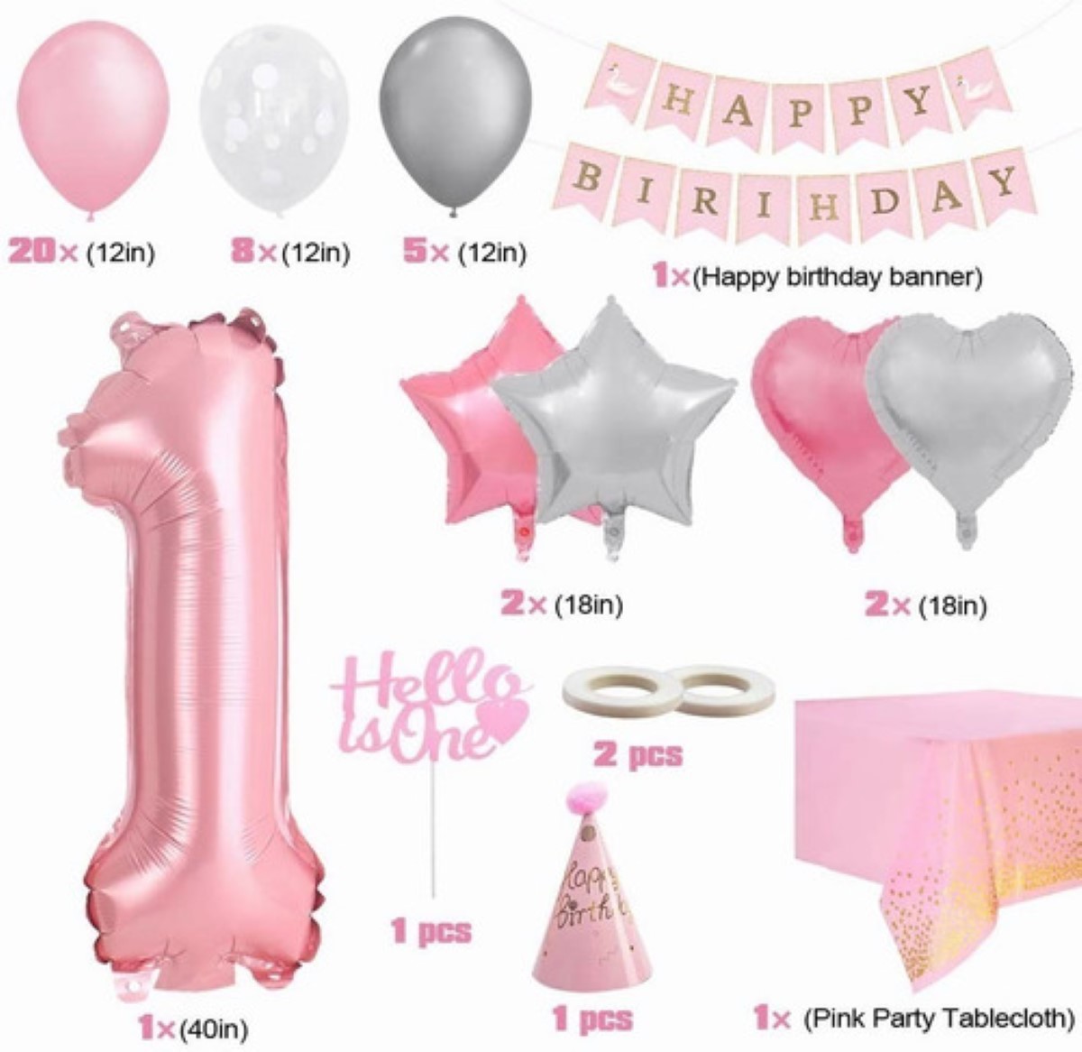 Decoraciones Para Fiesta De Cumpleaños De Niña De 1 Año Bola Rosa