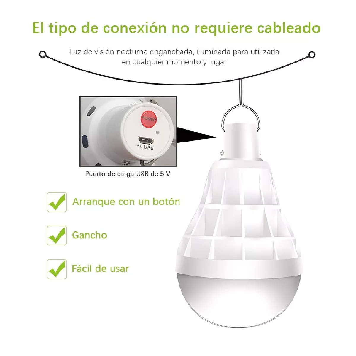 Set Focos Hogar Blanco Portatil Gancho Led Usb Recargables 10pzs