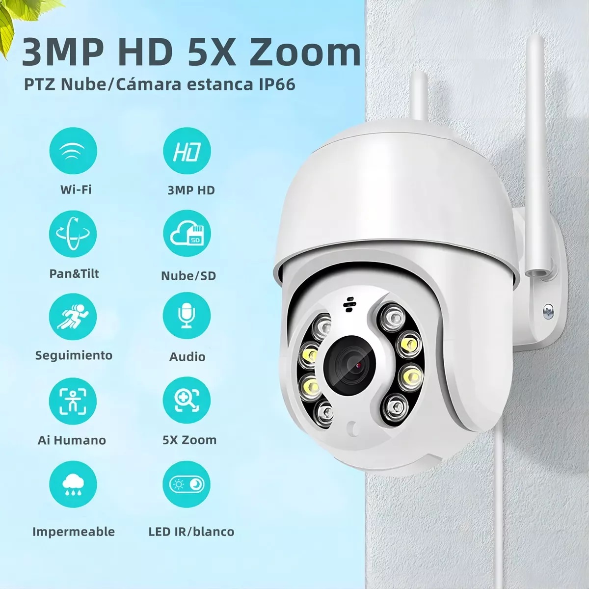 Cámara De Seguridad Exterior Inalámbrica Hd Wifi 360º Alarma