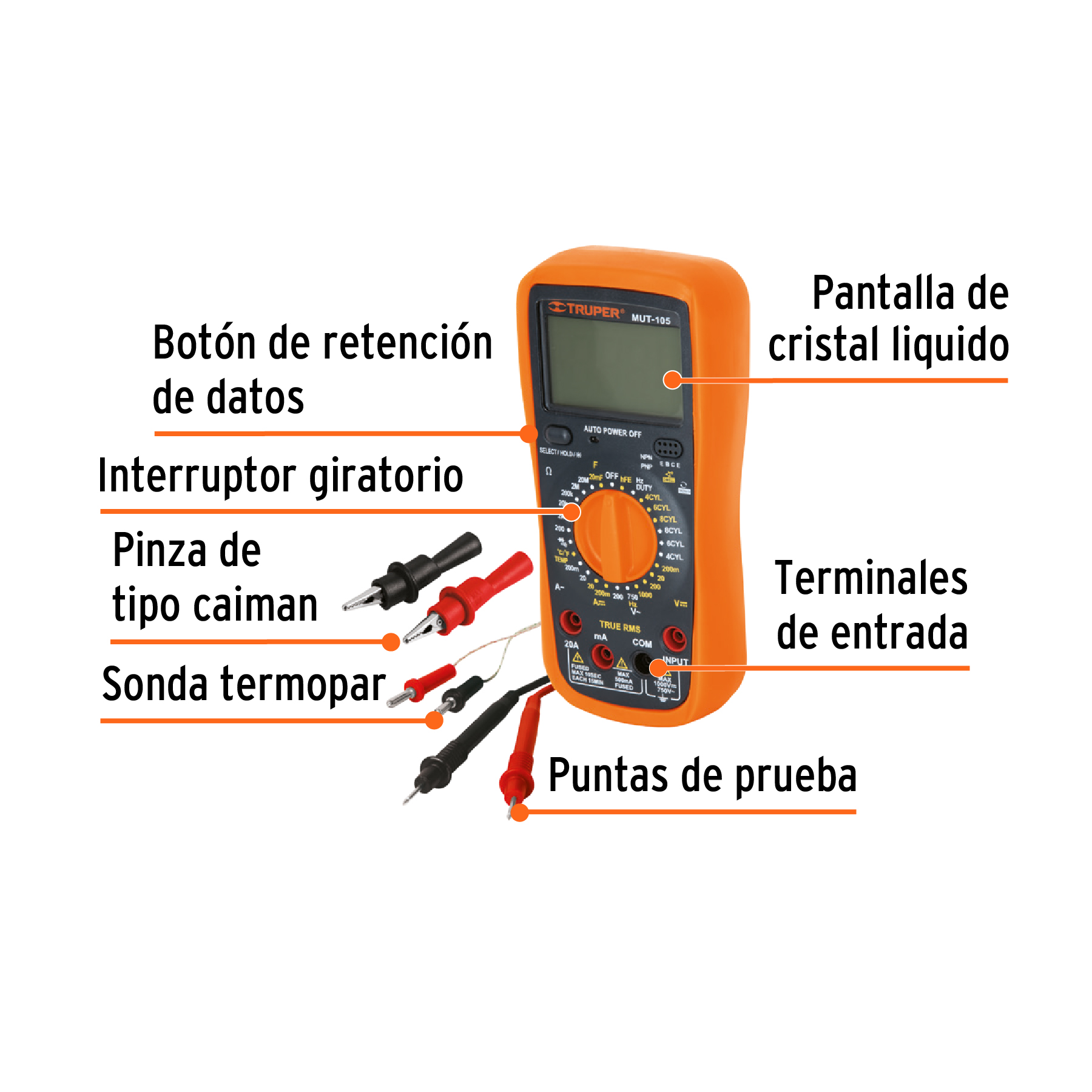 MULTÍMETRO DIGITAL PARA MANT AUTOMOTRIZ CON RMS VERDADERO TRUPER 10403