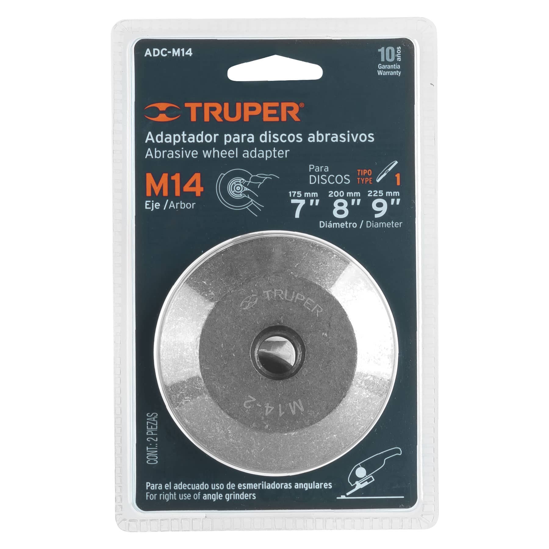 ADAPTADOR PARA DISCOS ABRASIVOS 7" A 9", TIPO 41, EJE M14 TRUPER 10541