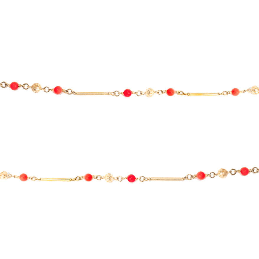 Gargantilla Estético Coral Rojo Oro 14 kilates. Oro Fino Joyería.