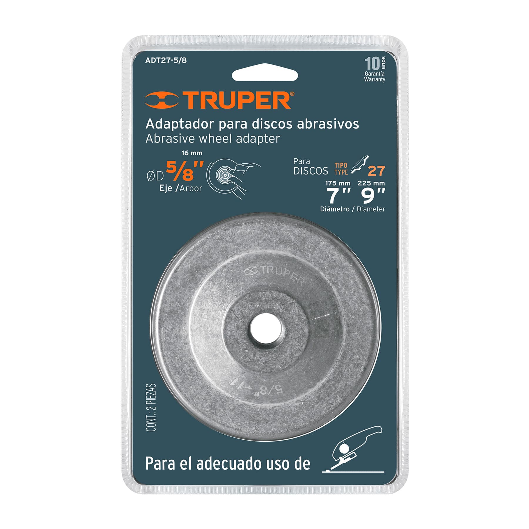 ADAPTADOR PARA DISCOS ABRASIVOS 7" A 9", TIPO 42, EJE 5/8-11 TRUPER 10542