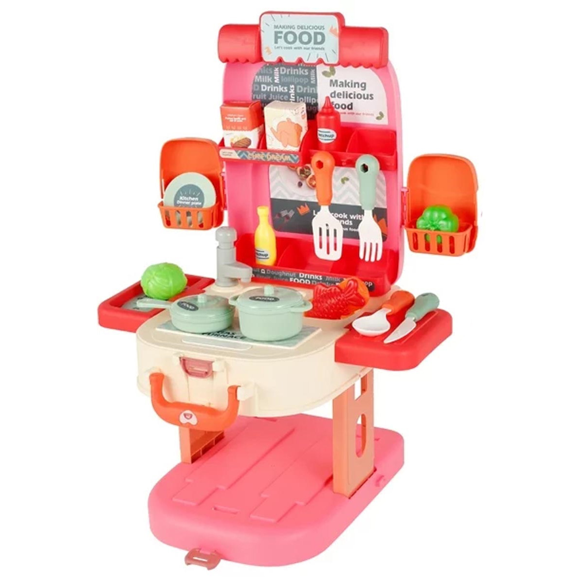 Maleta Mochila 3 en 1 Juguete Cocina Portatil Infantil Rosa