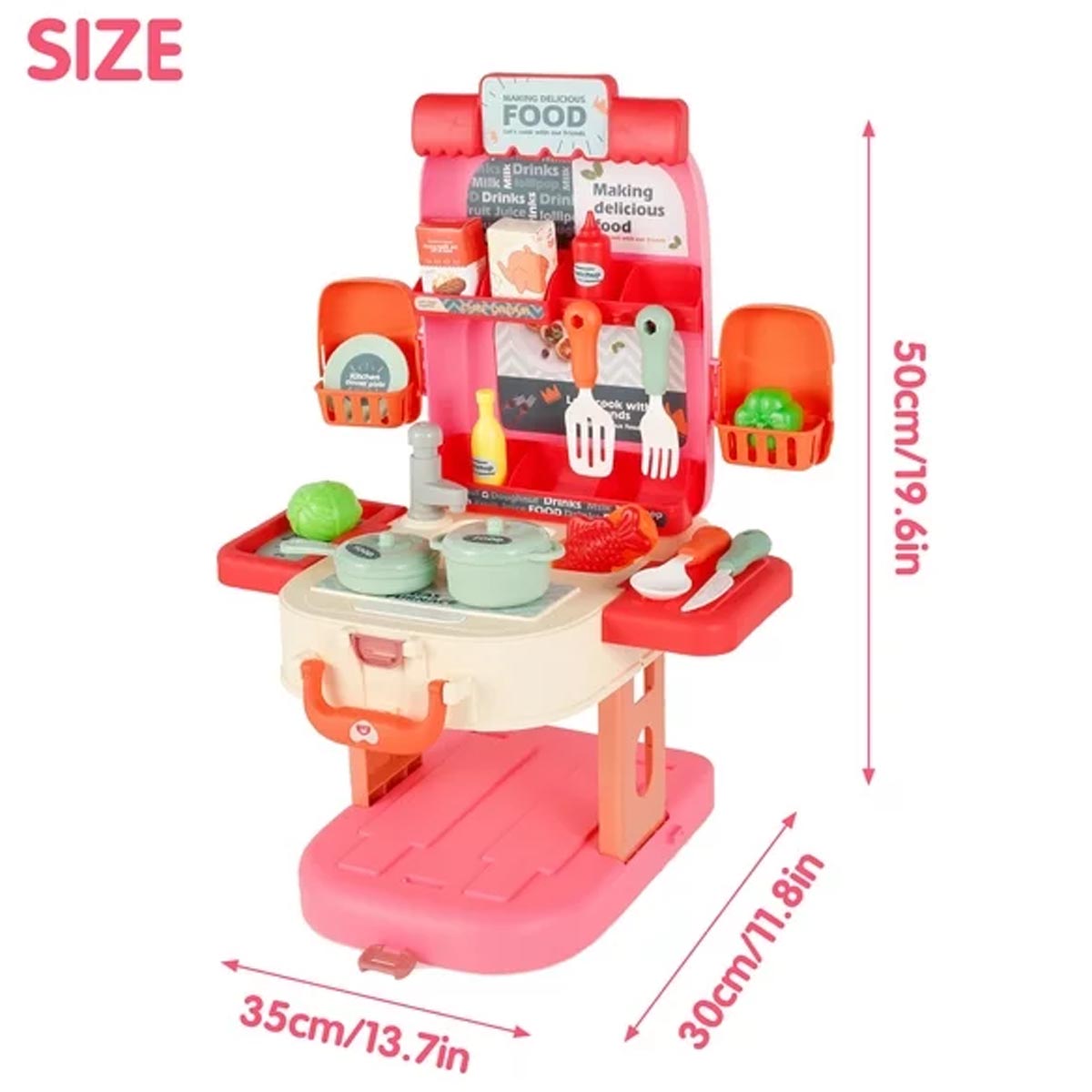 Maleta Mochila 3 en 1 Juguete Cocina Portatil Infantil Rosa