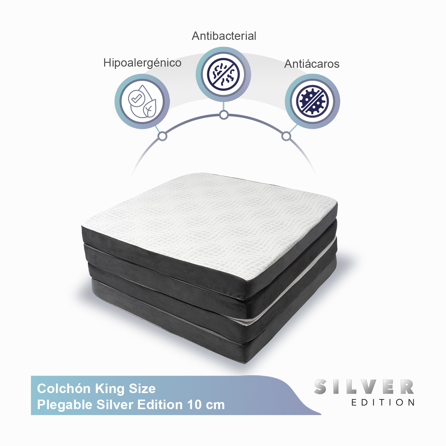 SILVER EDITION Colchón King Size Plegable Colchón Para Visitas o Viajes King Size  Blanco con Gris Medidas 192 x 200 x 10 cm